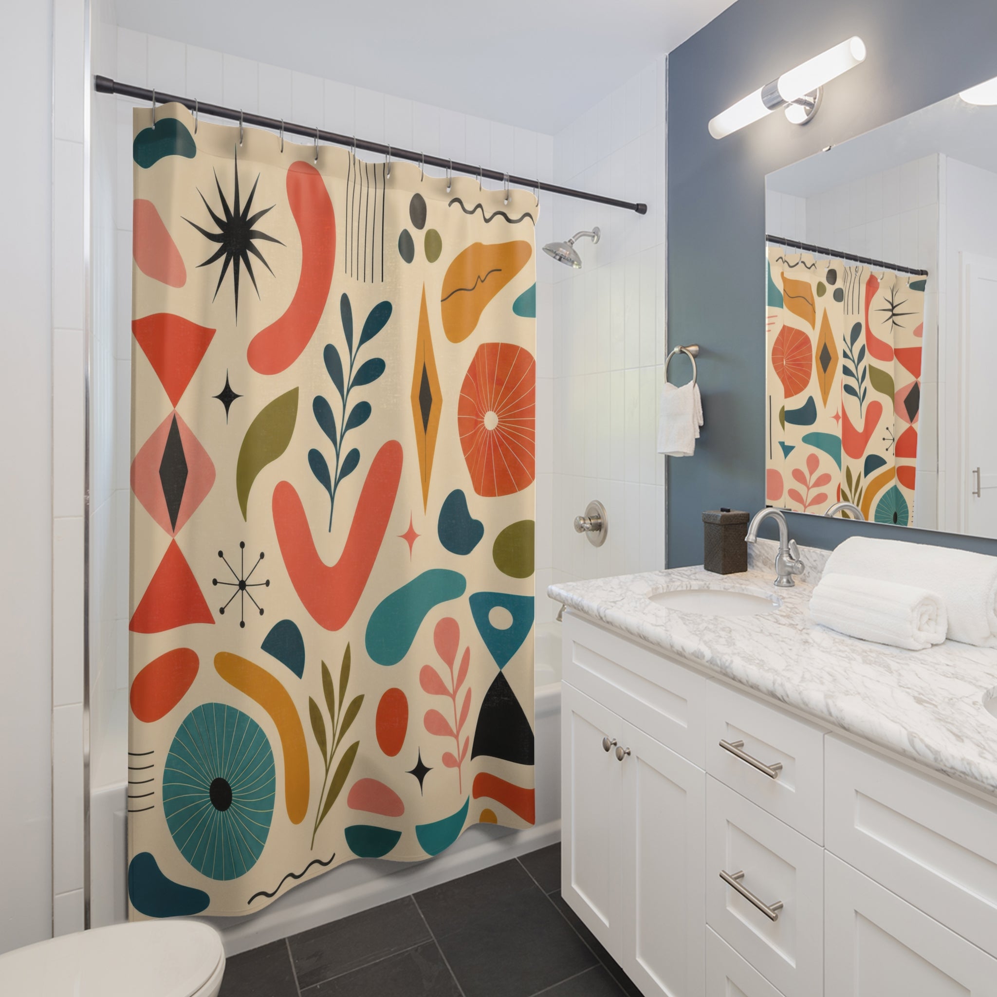 Colorful Retro Geometric Mid Century Modern Shower Curtain