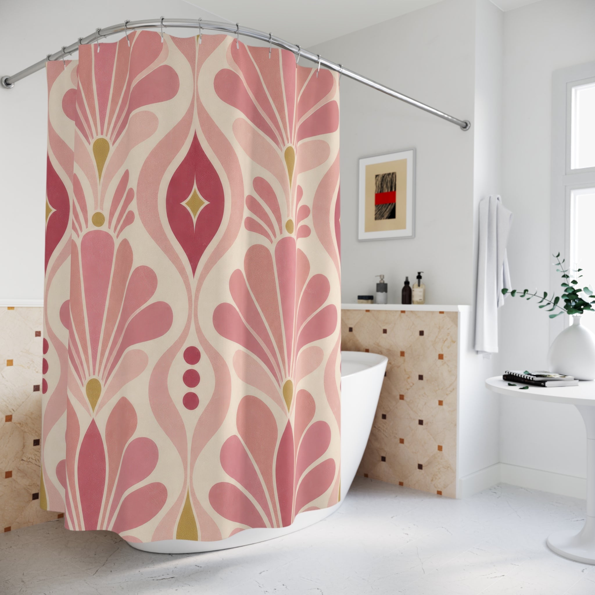 Pink Deco Fan Flower Retro Shower Curtain