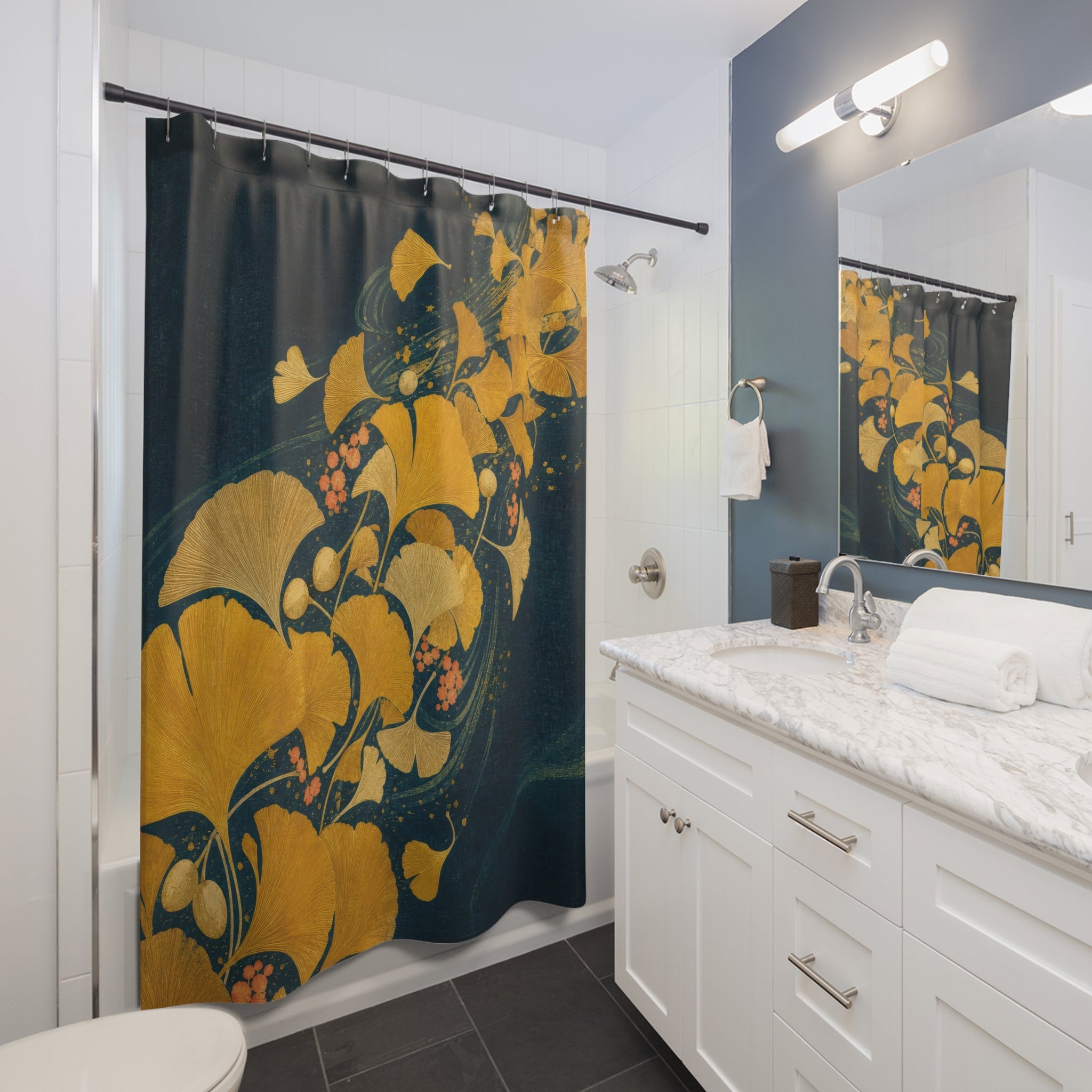 Ginkgo River Block Print Shower Curtain