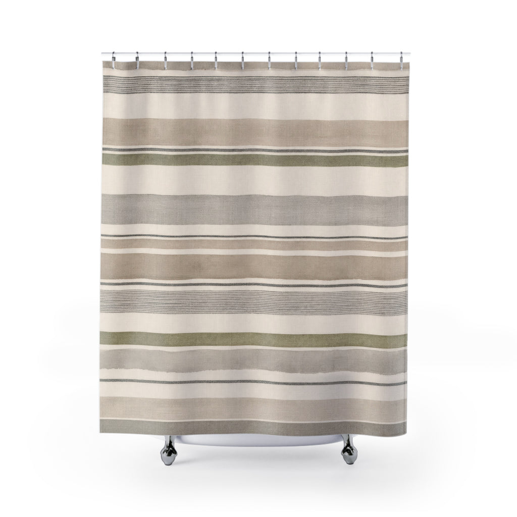 Gray Taupe Horizontal Stripe Shower Curtain