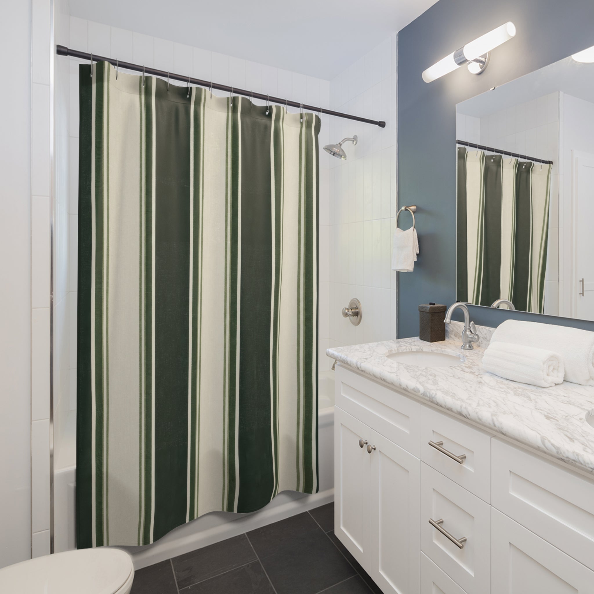 Dark Pine Stripe Shower Curtain