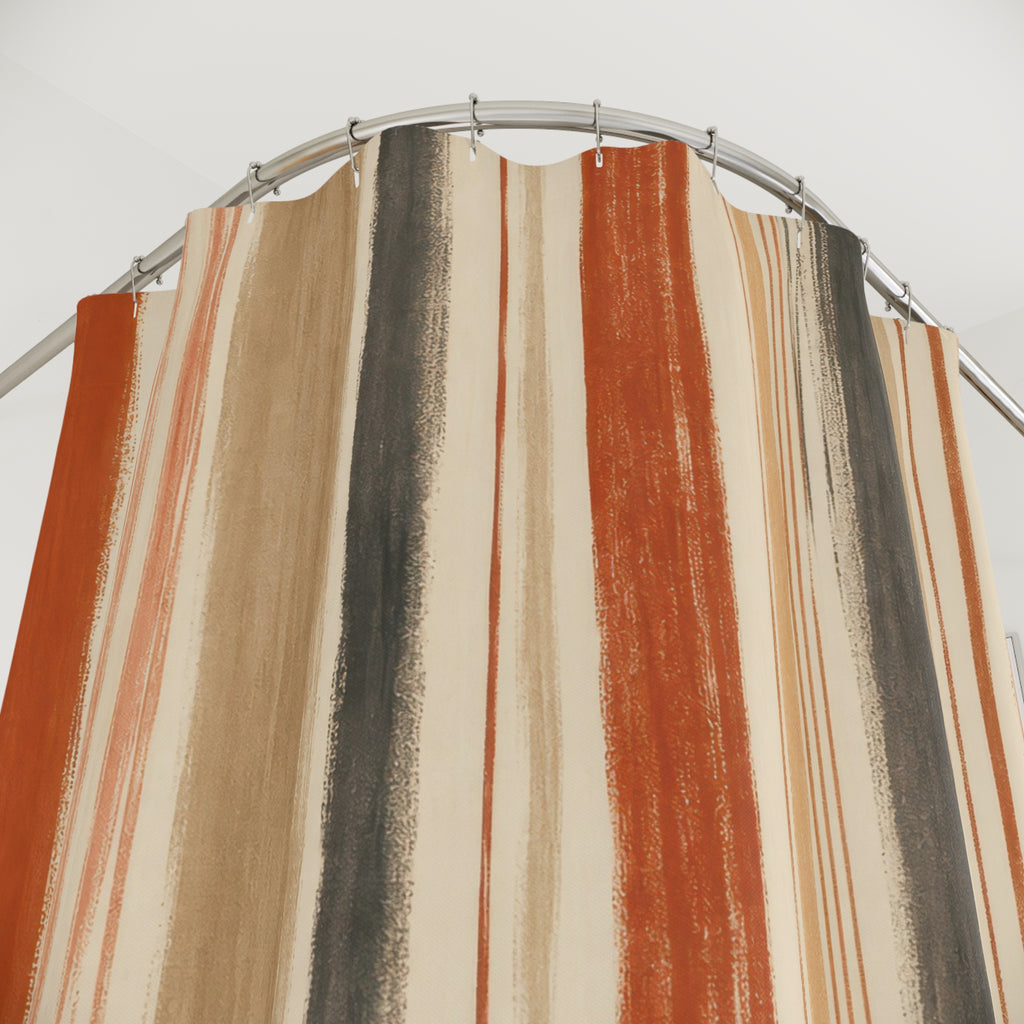Terracotta Sage Teal Watercolor Stripe Shower Curtain