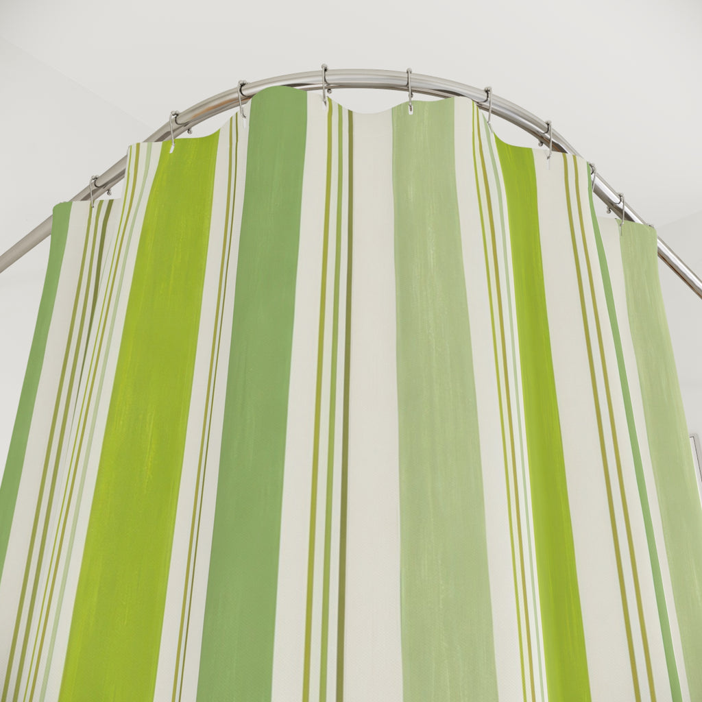 Lime Green White Vertical Stripe Shower Curtain