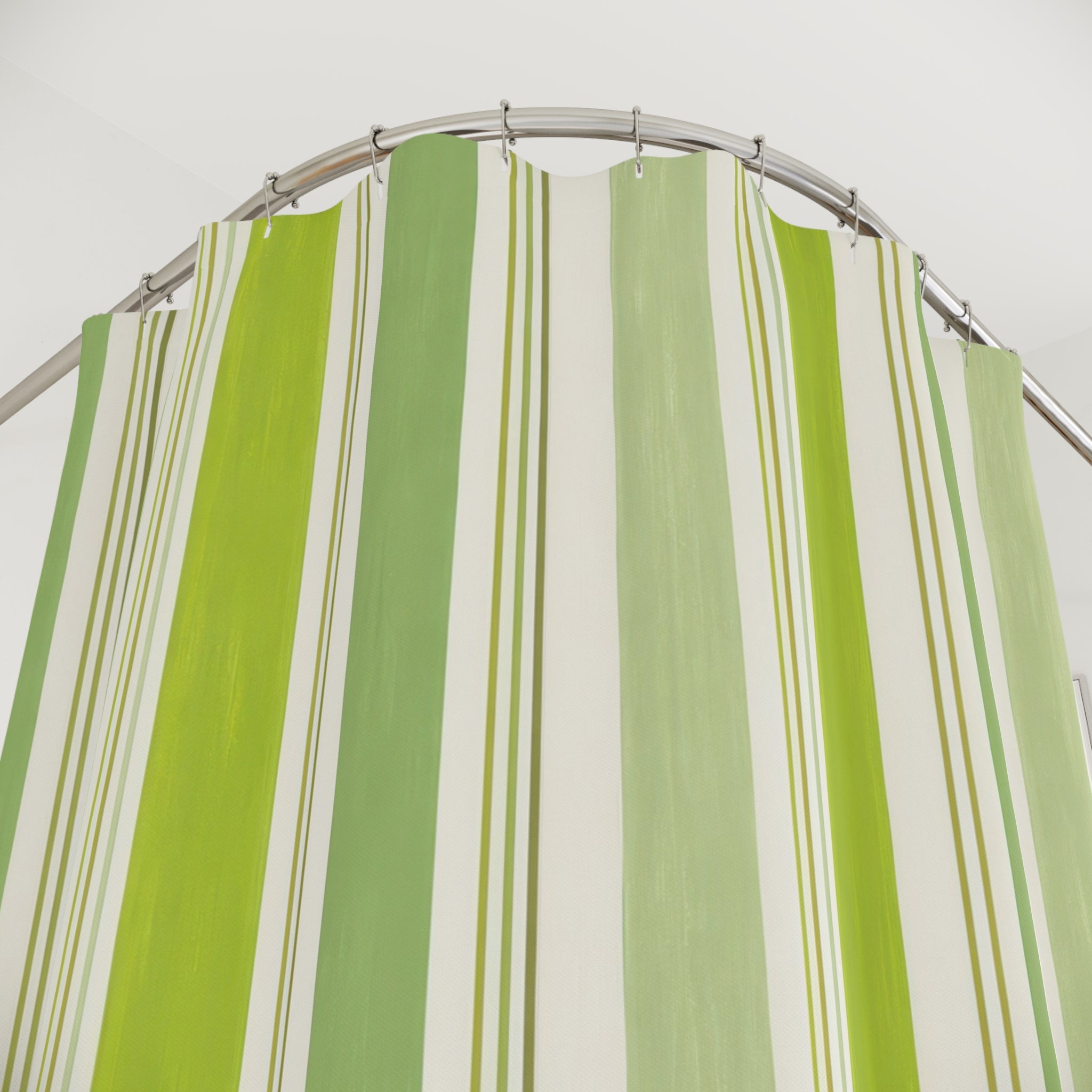 Lime Green White Vertical Stripe Shower Curtain