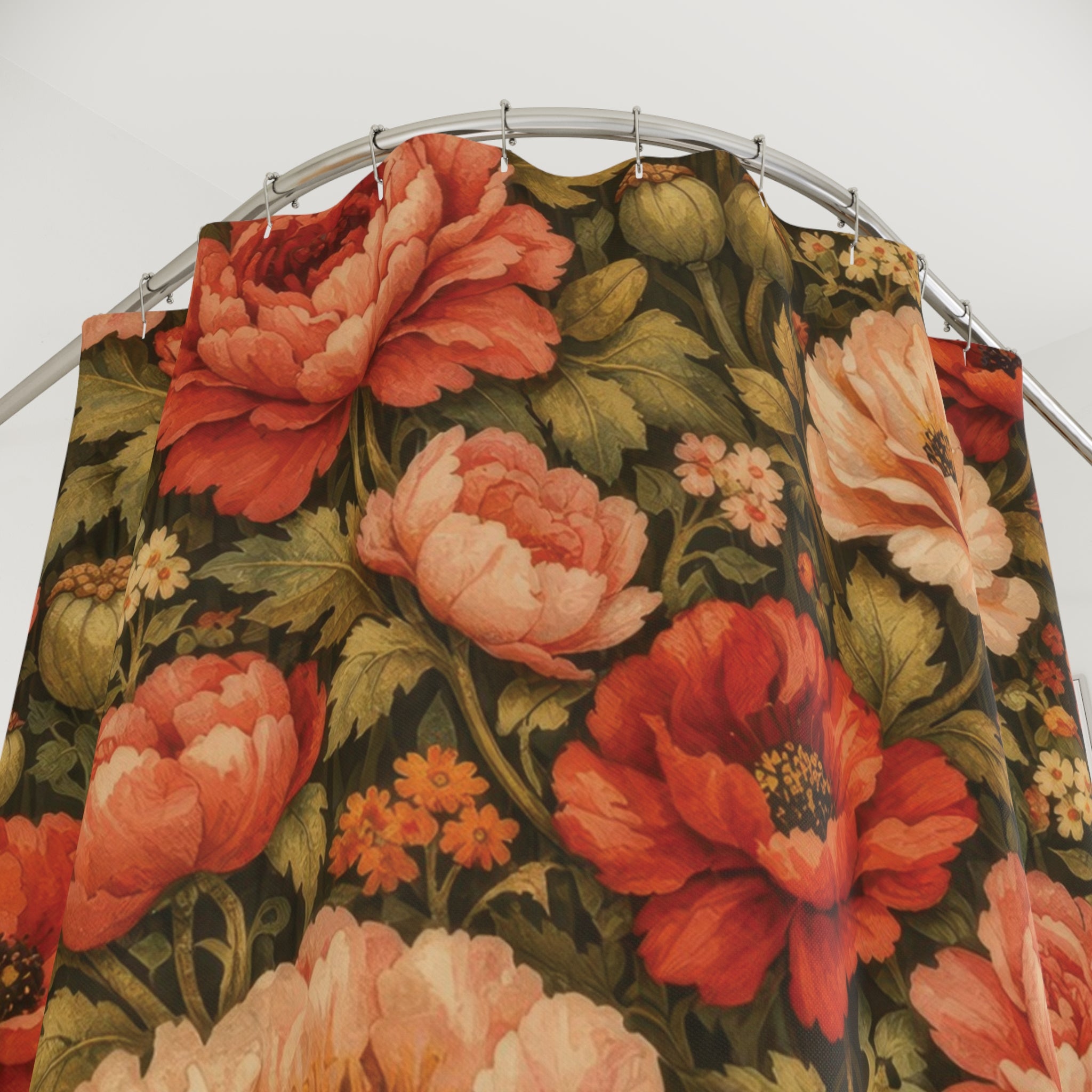 Red Peony Poppy Shower Curtain – Vintage Floral Garden