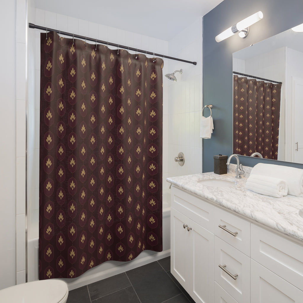 Burgundy & Gold Damask Shower Curtain – Victorian Ogee