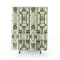 Green White Geometric Panel Shower Curtain
