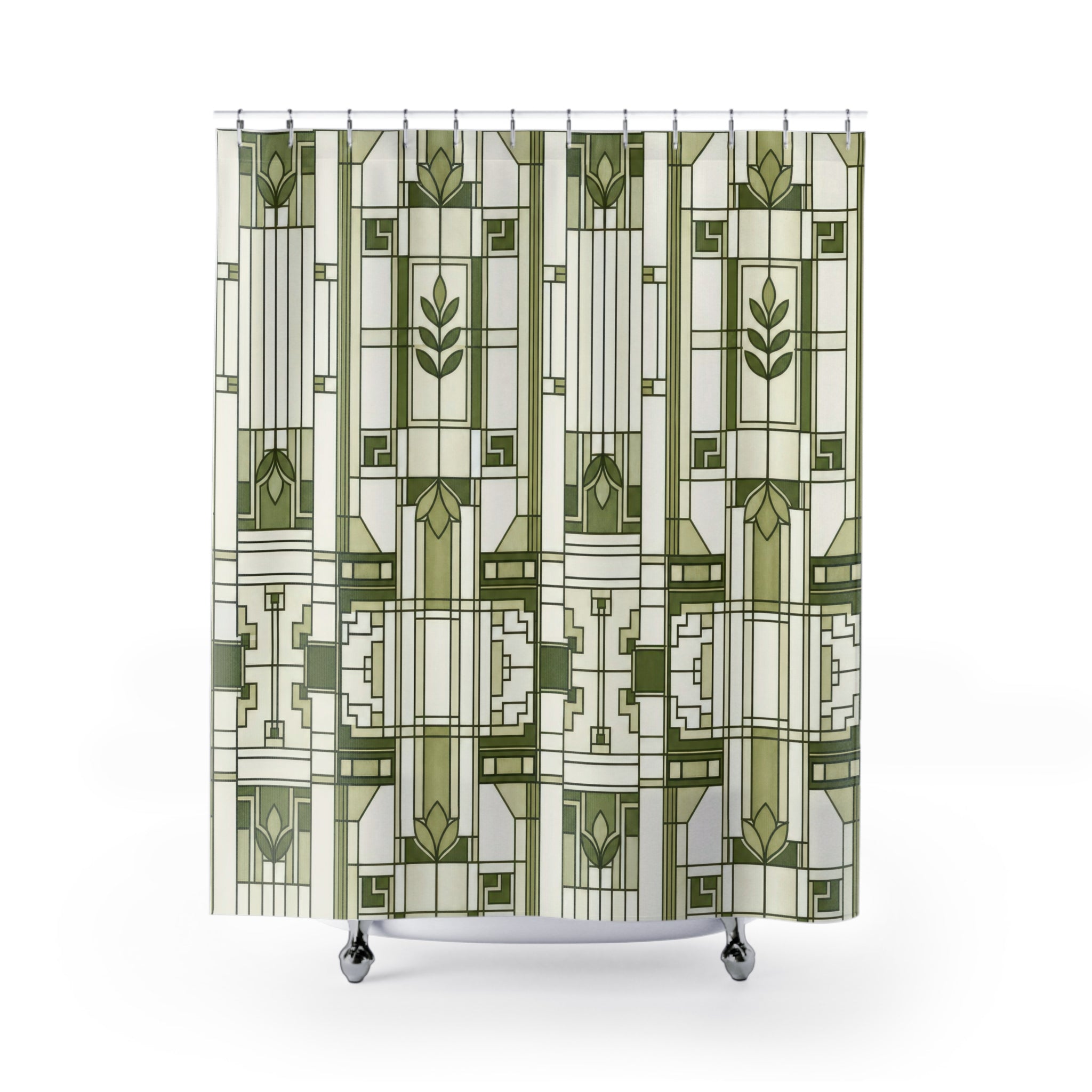 Green White Geometric Panel Shower Curtain