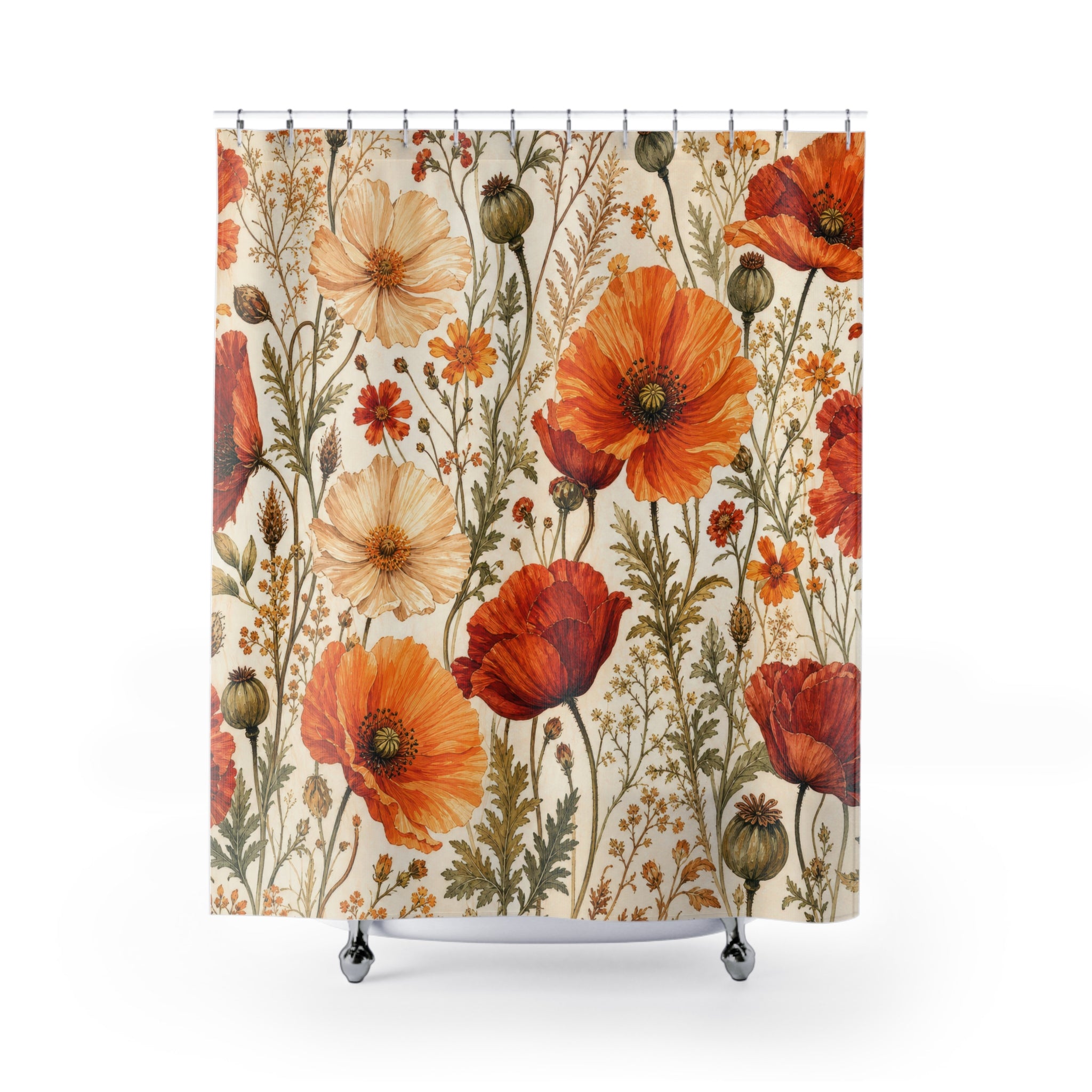 Orange Poppy Meadow Shower Curtain