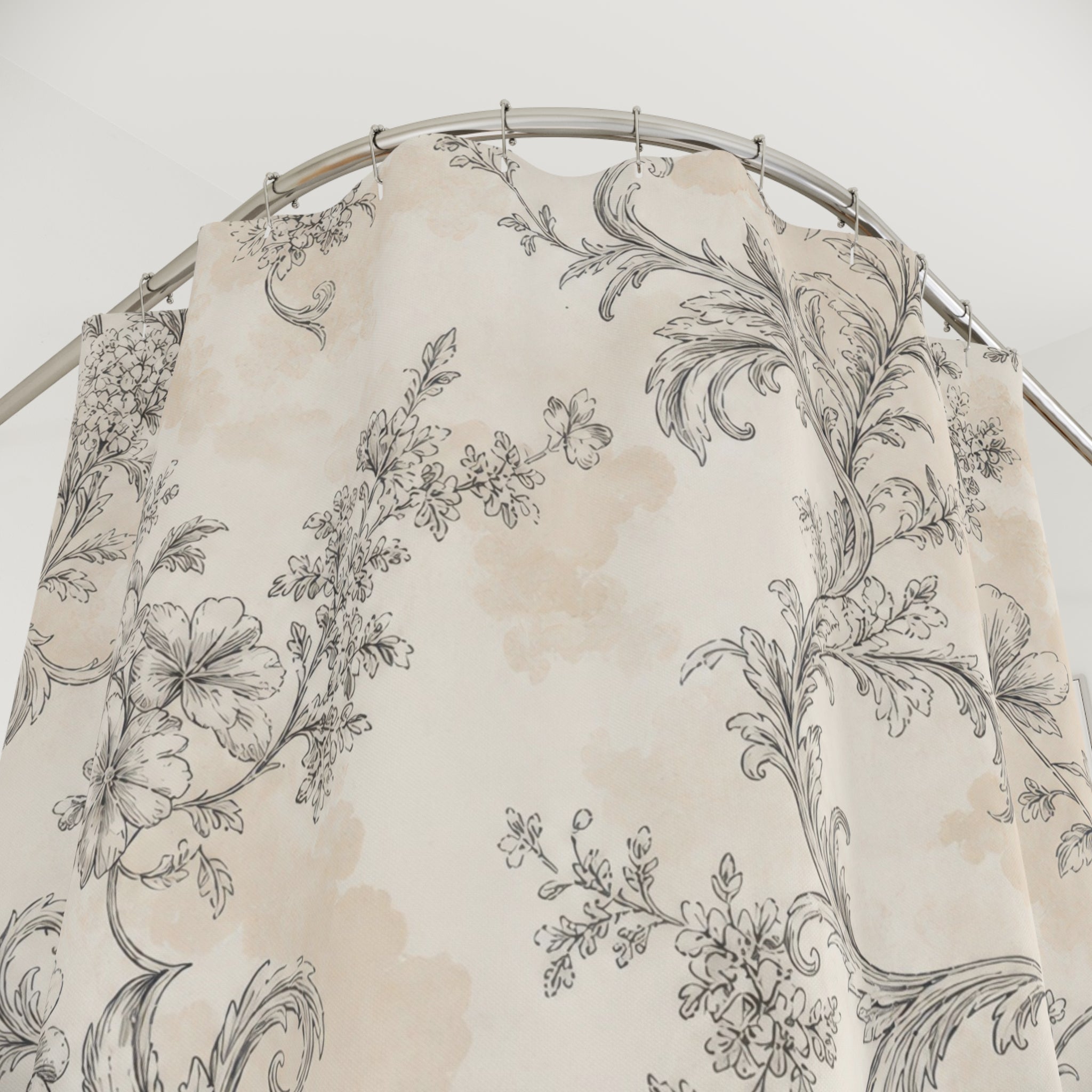 Gray Beige Botanical Toile Shower Curtain