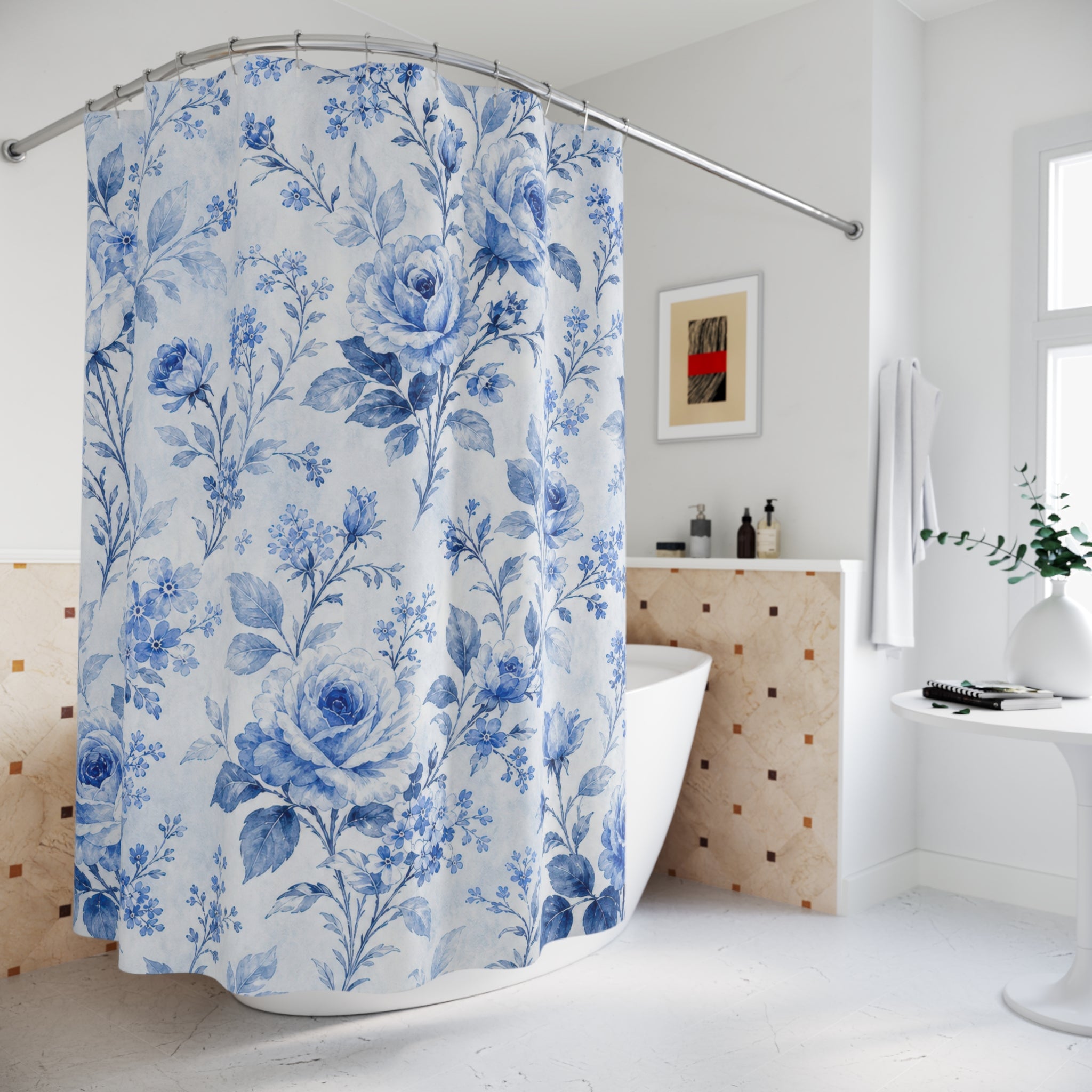 Blue Cottage Floral Shower Curtain