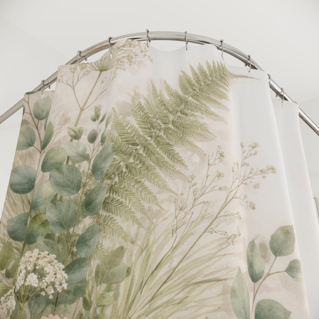 Botanical Rose Shower Curtain – Sage and Ivory