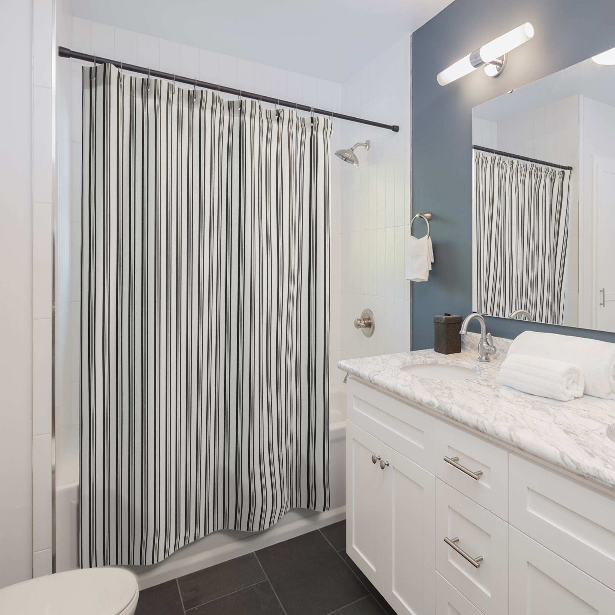Black and White Varied Stripe Shower Curtain