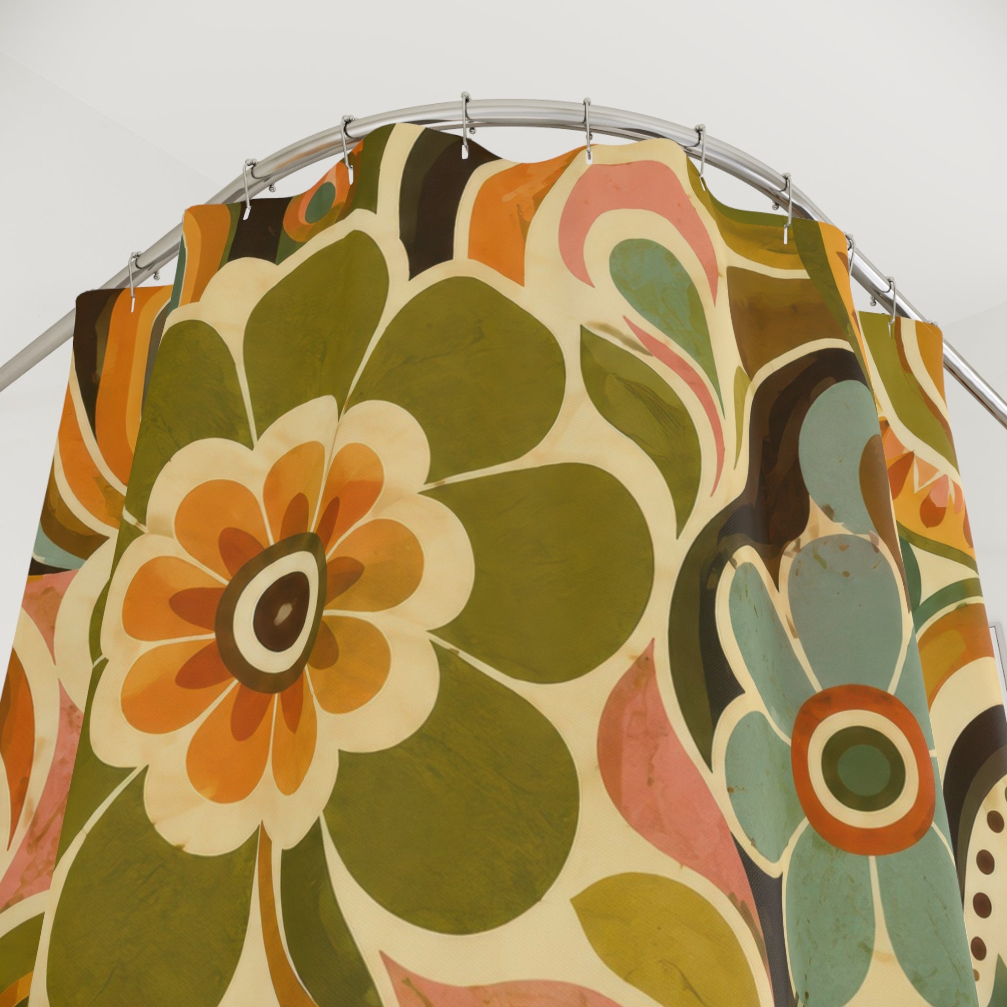 Retro Floral Shower Curtain: 60s Mod Flowers