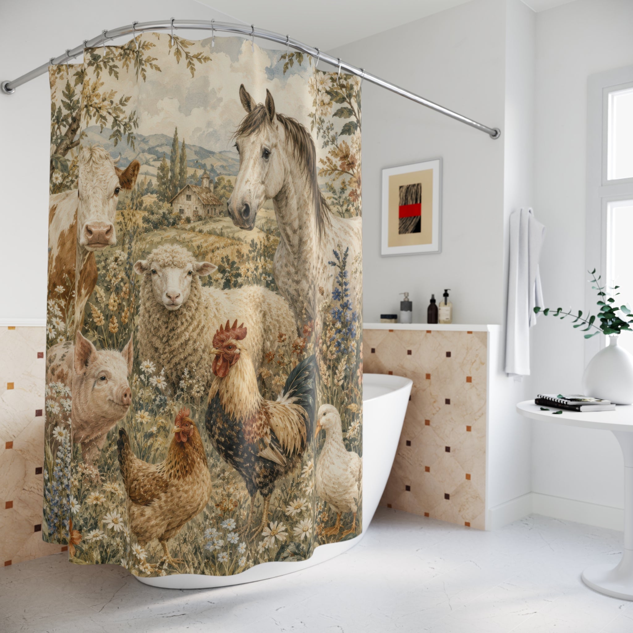 Farmhouse Farm Animal Shower Curtain