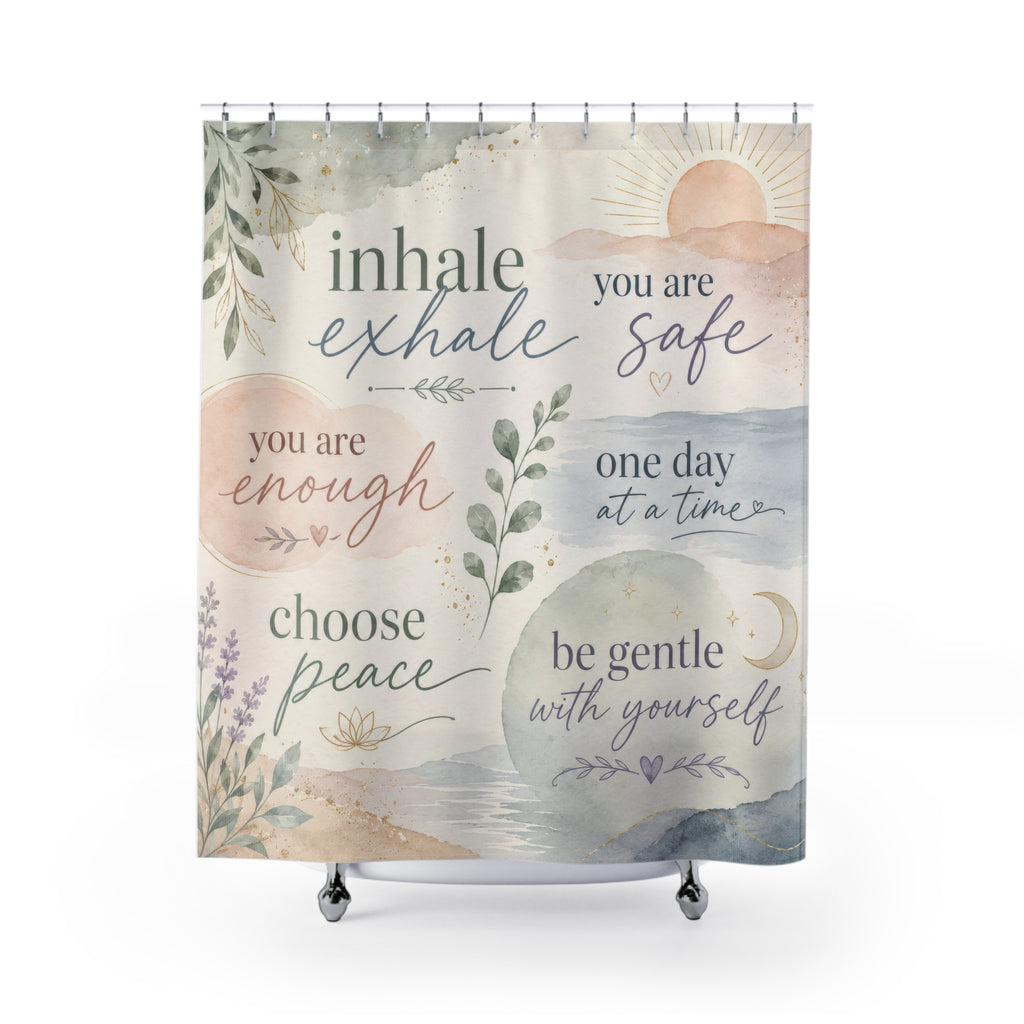 Positive Affirmation Shower Curtain: Sage Blue Pastel