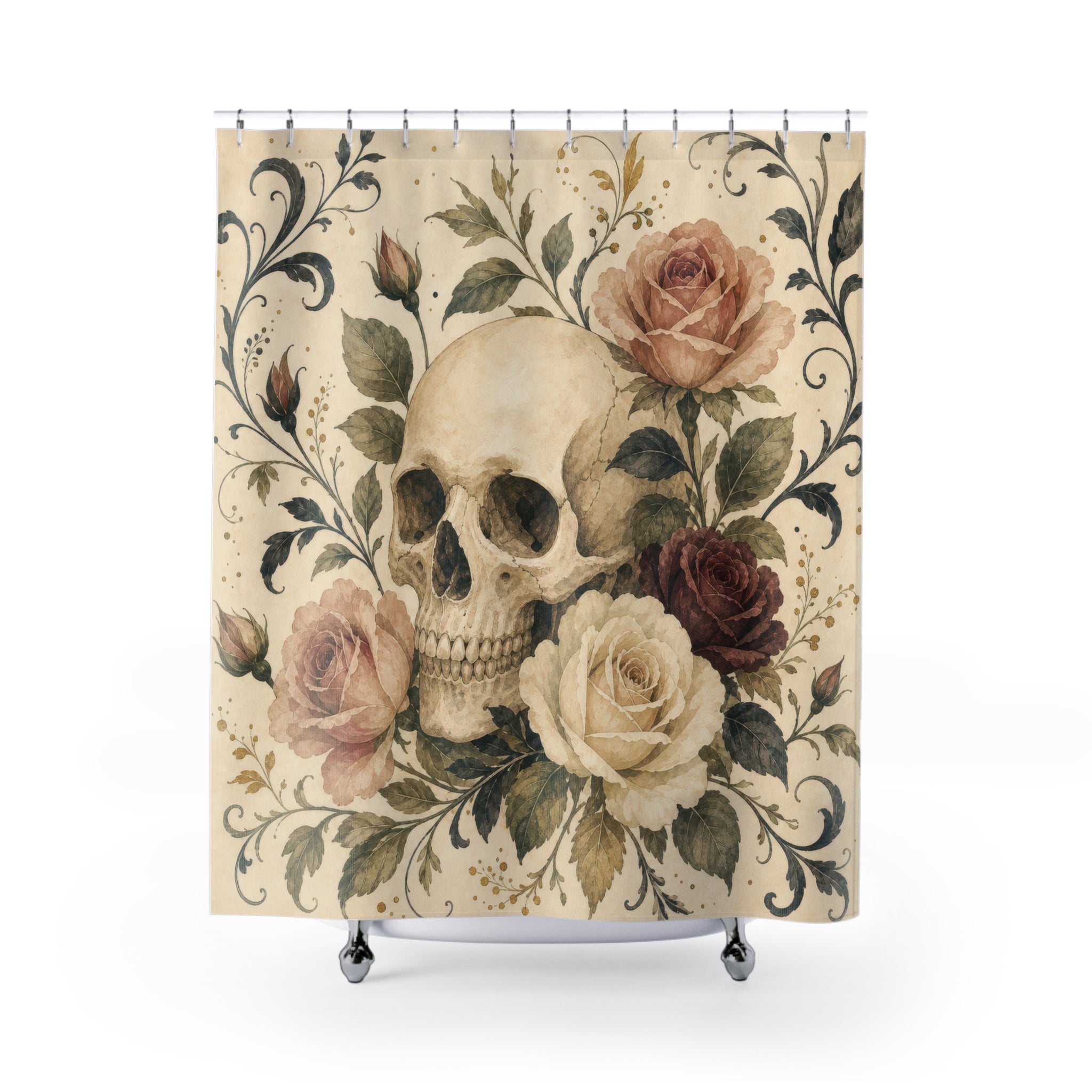 Gothic Floral Skull Shower Curtain