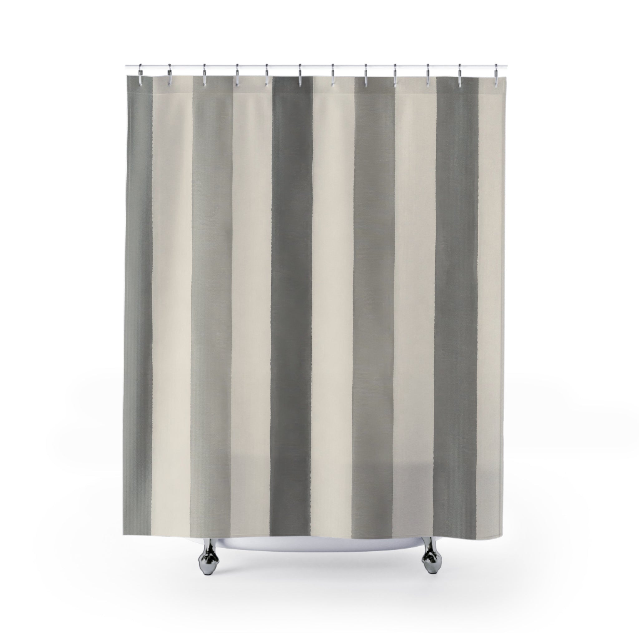 Grey Awning Stripe Shower Curtain, Grey Ivory Classic Bathroom Decor, Awning Stripe Bath Curtain, Guest Bath Decor, Small Bathroom Decor