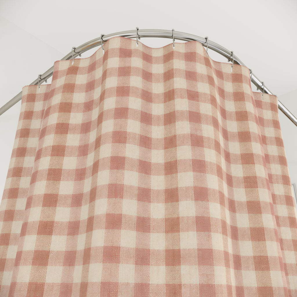 Coral Pink Checkered Gingham Shower Curtain