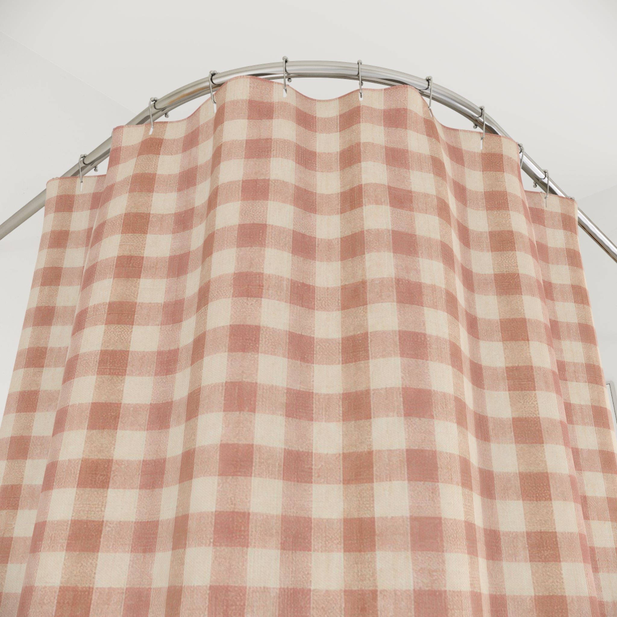 Coral Pink Checkered Gingham Shower Curtain