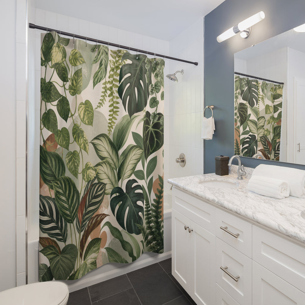 Plant Shower Curtain: Green Tropical Botanical Leaf Pattern
