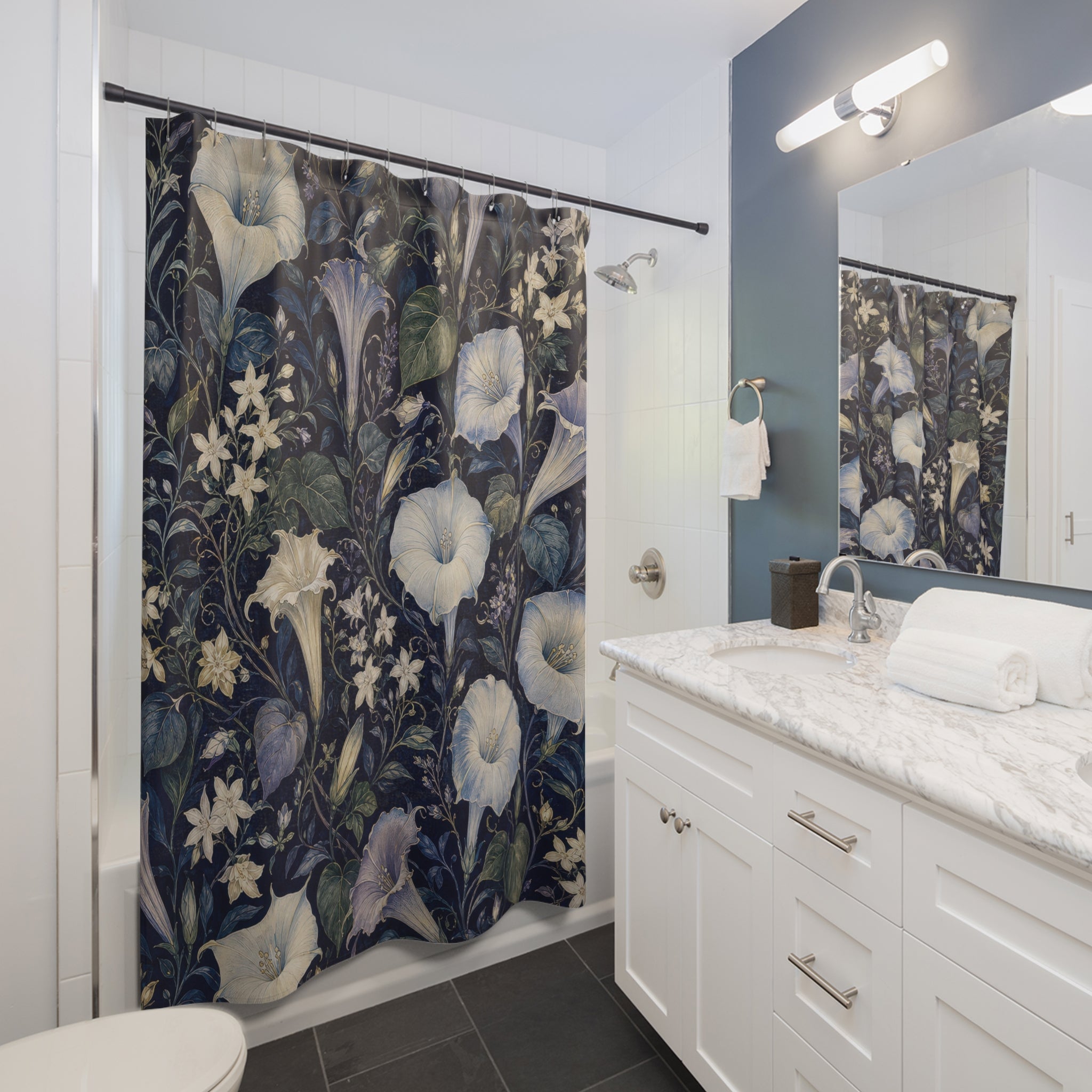 Navy Night Garden Shower Curtain