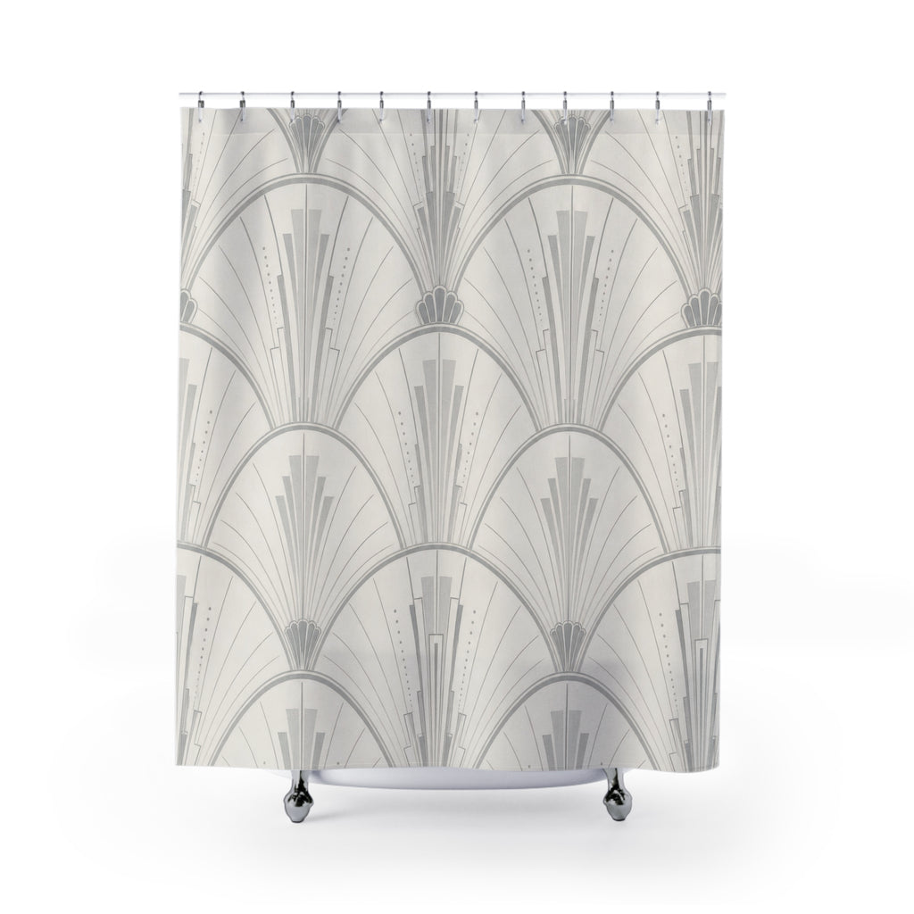 Grey Art Deco Fan Shower Curtain