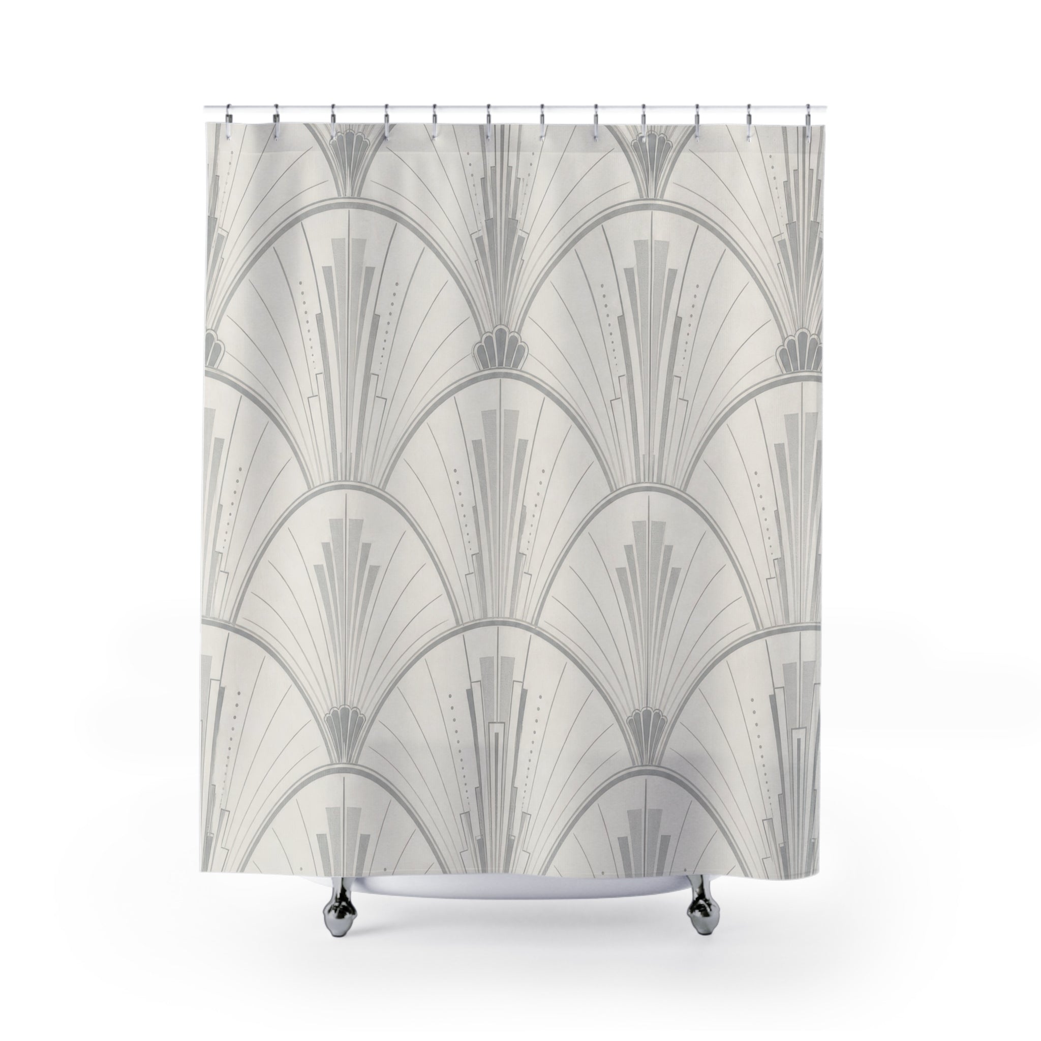 Grey Art Deco Fan Shower Curtain