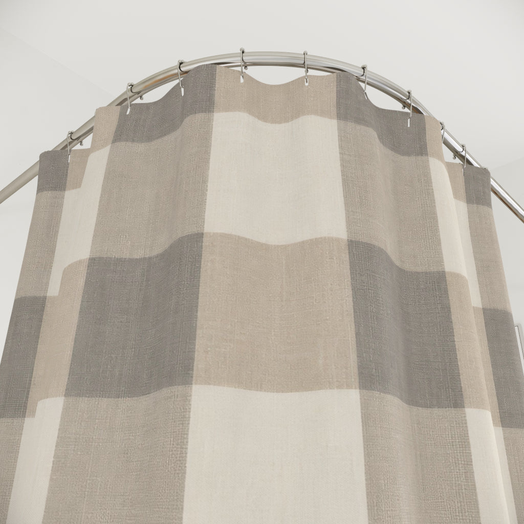 Taupe Shower Curtain, Gingham Bath Decor, Beige Cream Checkered Pattern, Neutral Farmhouse Guest Bathroom Decor, Taupe Farmhouse Style