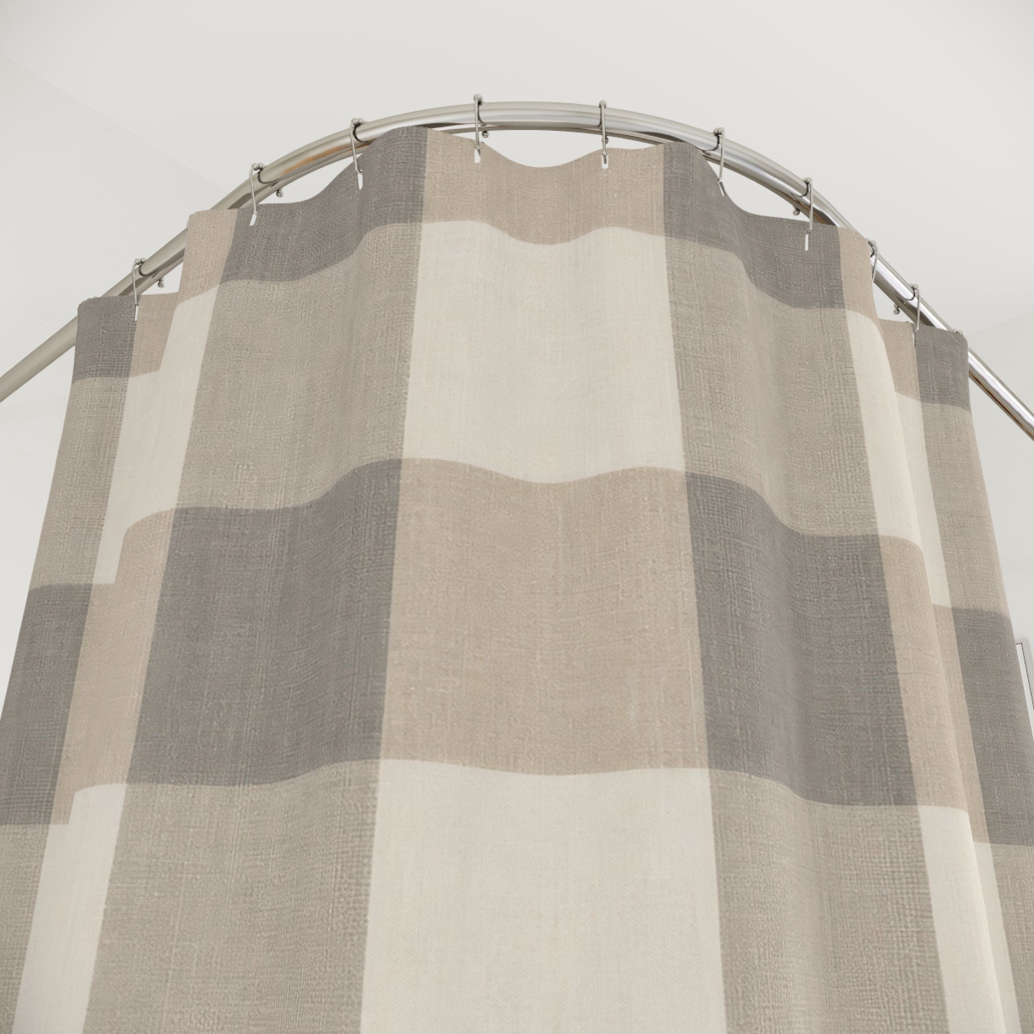 Taupe Shower Curtain, Gingham Bath Decor, Beige Cream Checkered Pattern, Neutral Farmhouse Guest Bathroom Decor, Taupe Farmhouse Style