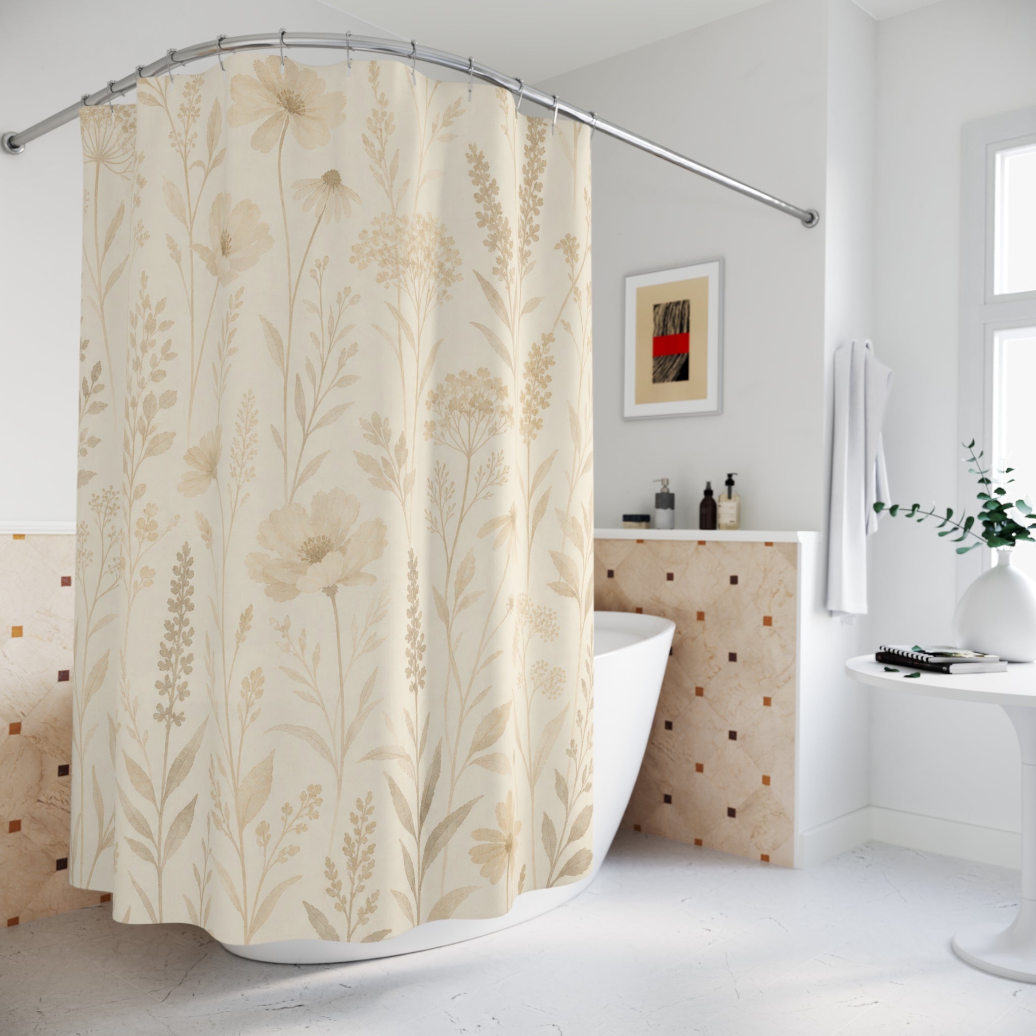 Beige Wildflower Shower Curtain