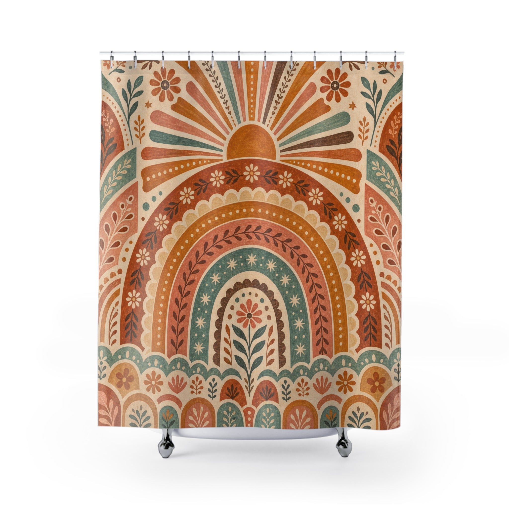 Retro Rainbow Boho Shower Curtain