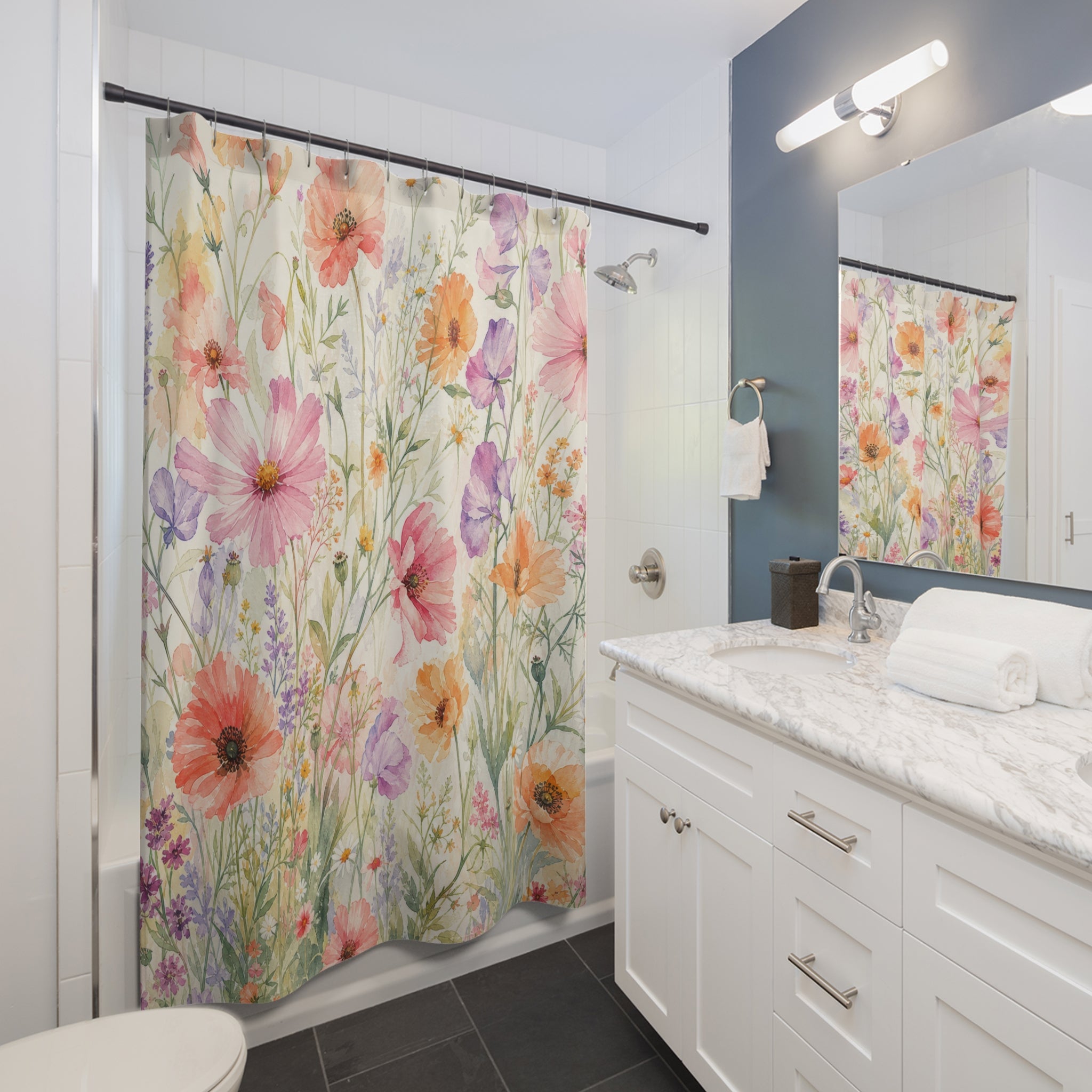 Pink Coral Wildflower Meadow Shower Curtain