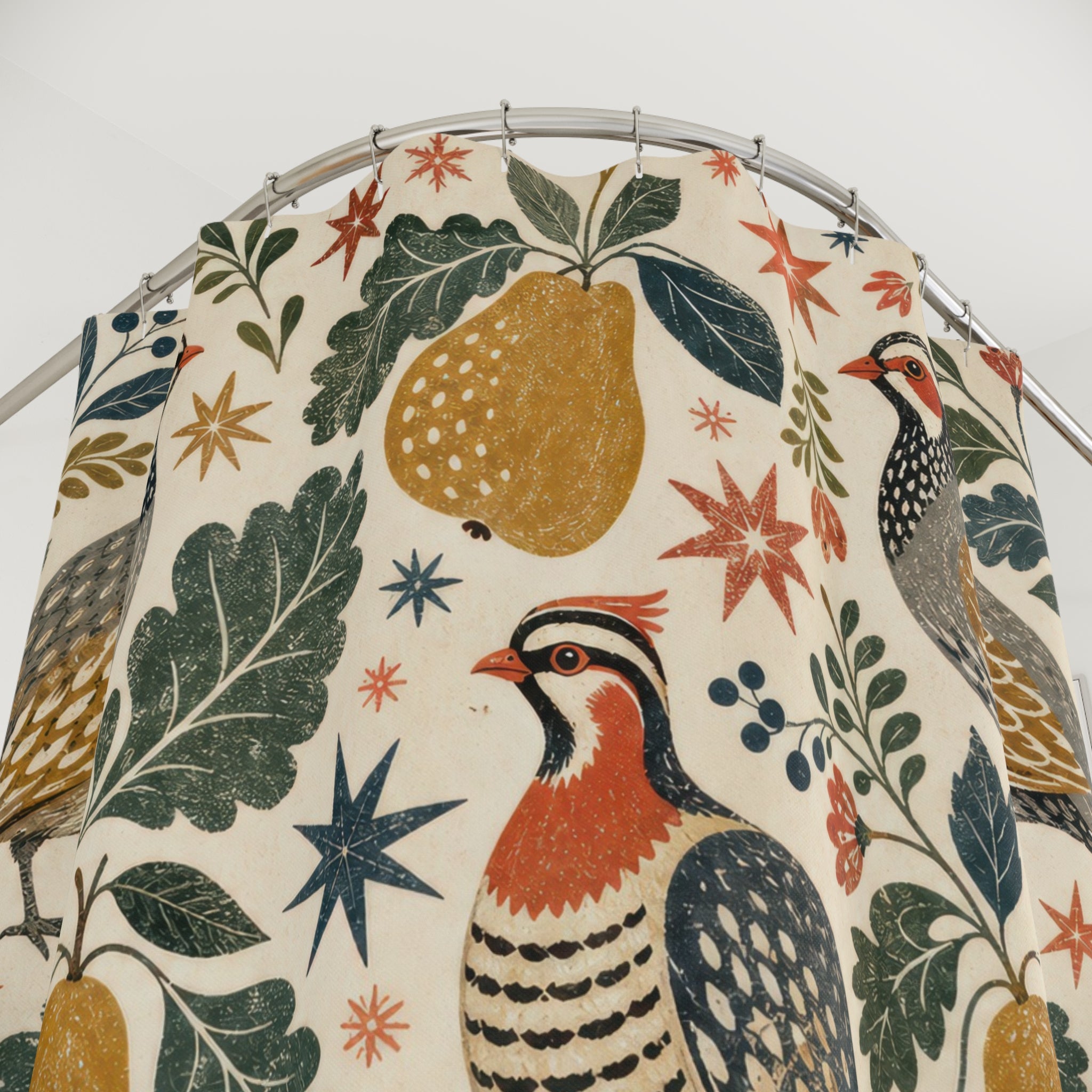 Partridge Christmas Shower Curtain – Folk Art