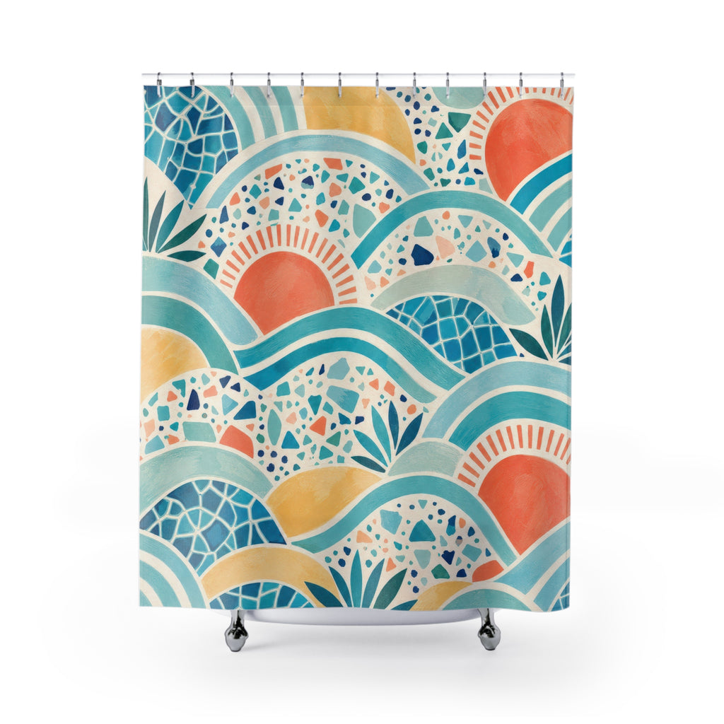 Aqua Coral Beach Wave Shower Curtain