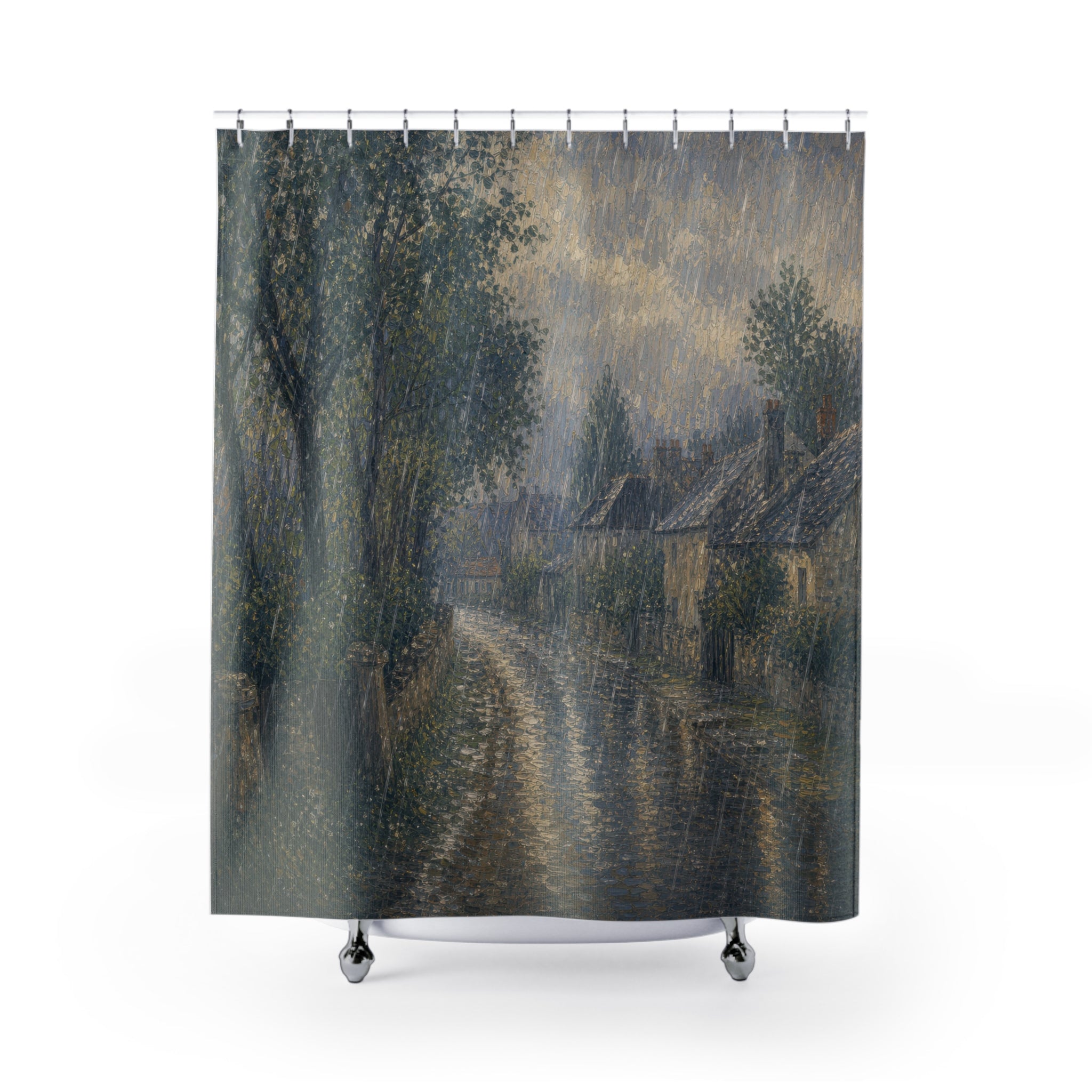 Impressionist Village Road Print Shower Curtain