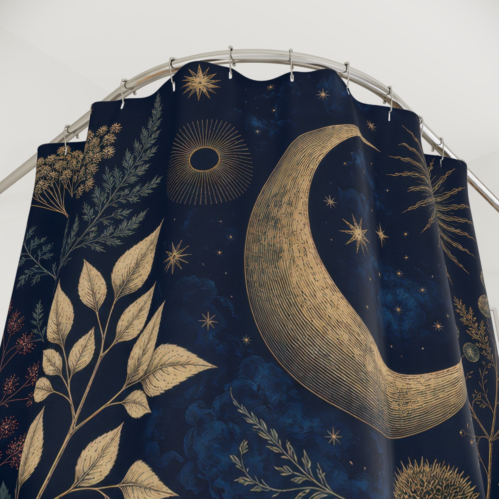 Antique Celestial Herbarium Navy Blue Shower Curtain