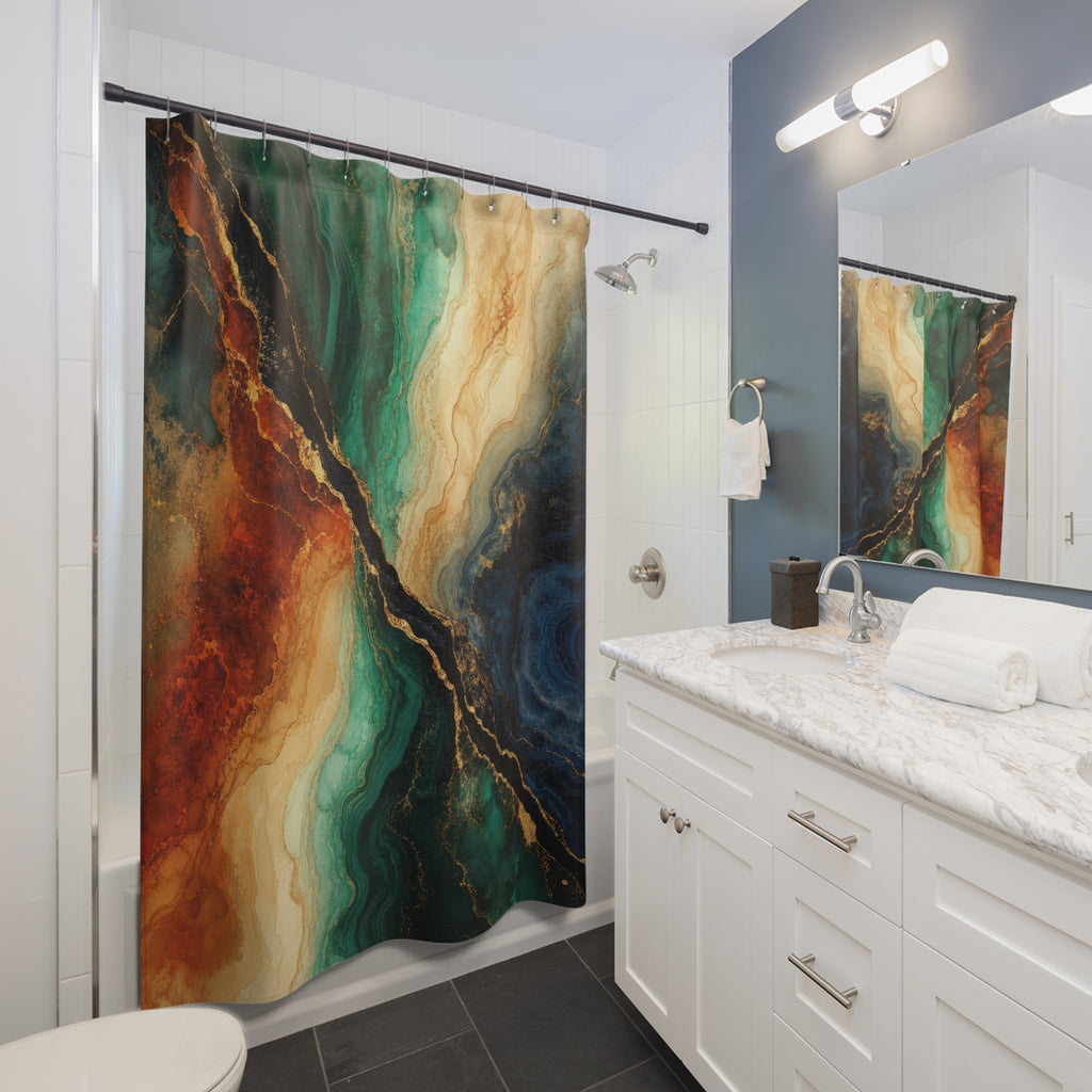 Malachite & Rust Abstract Mineral Shower Curtain