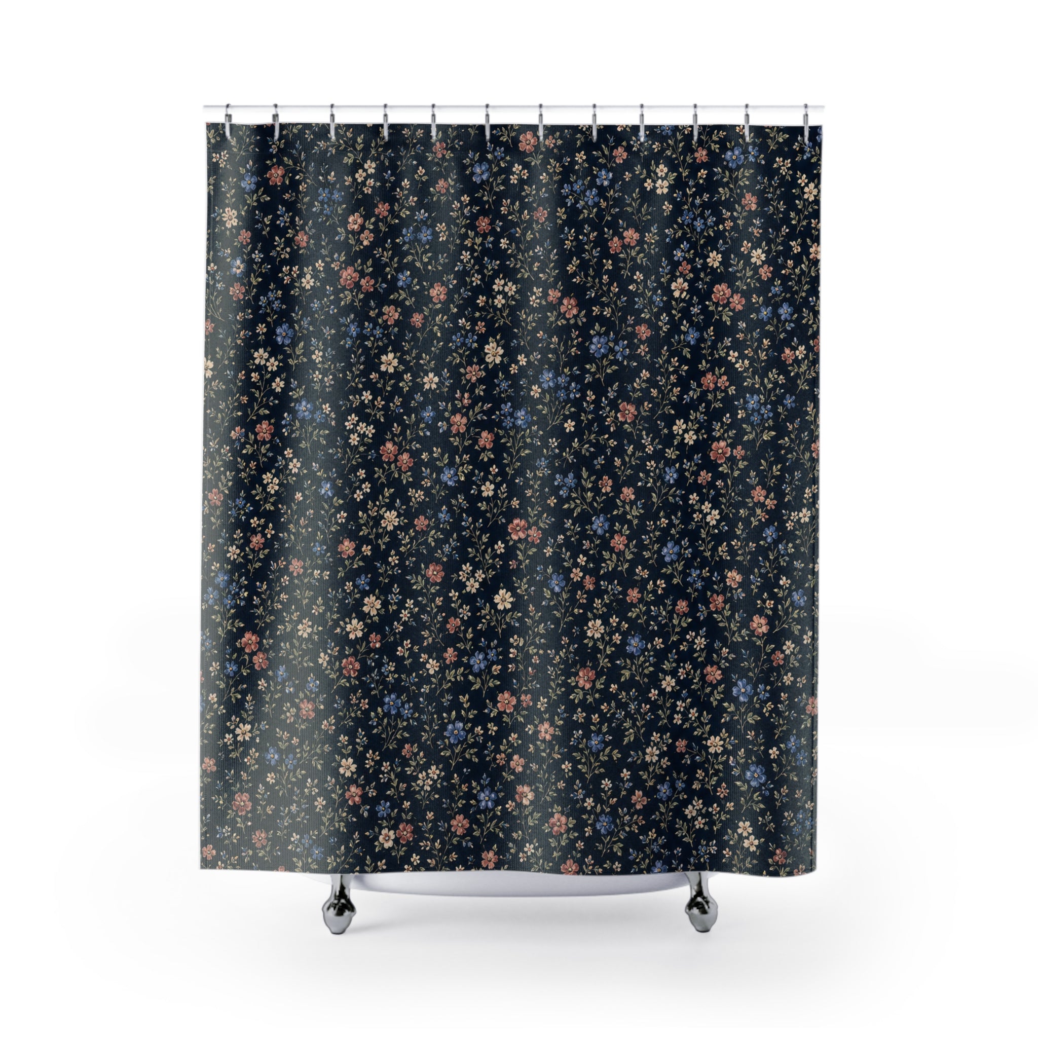 Dark Navy Ditsy Floral Shower Curtain