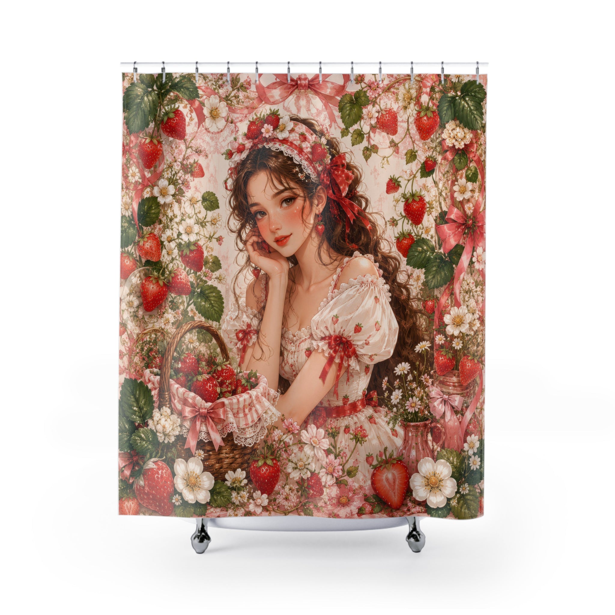 Strawberry Girl Shower Curtain: Cottagecore Berries