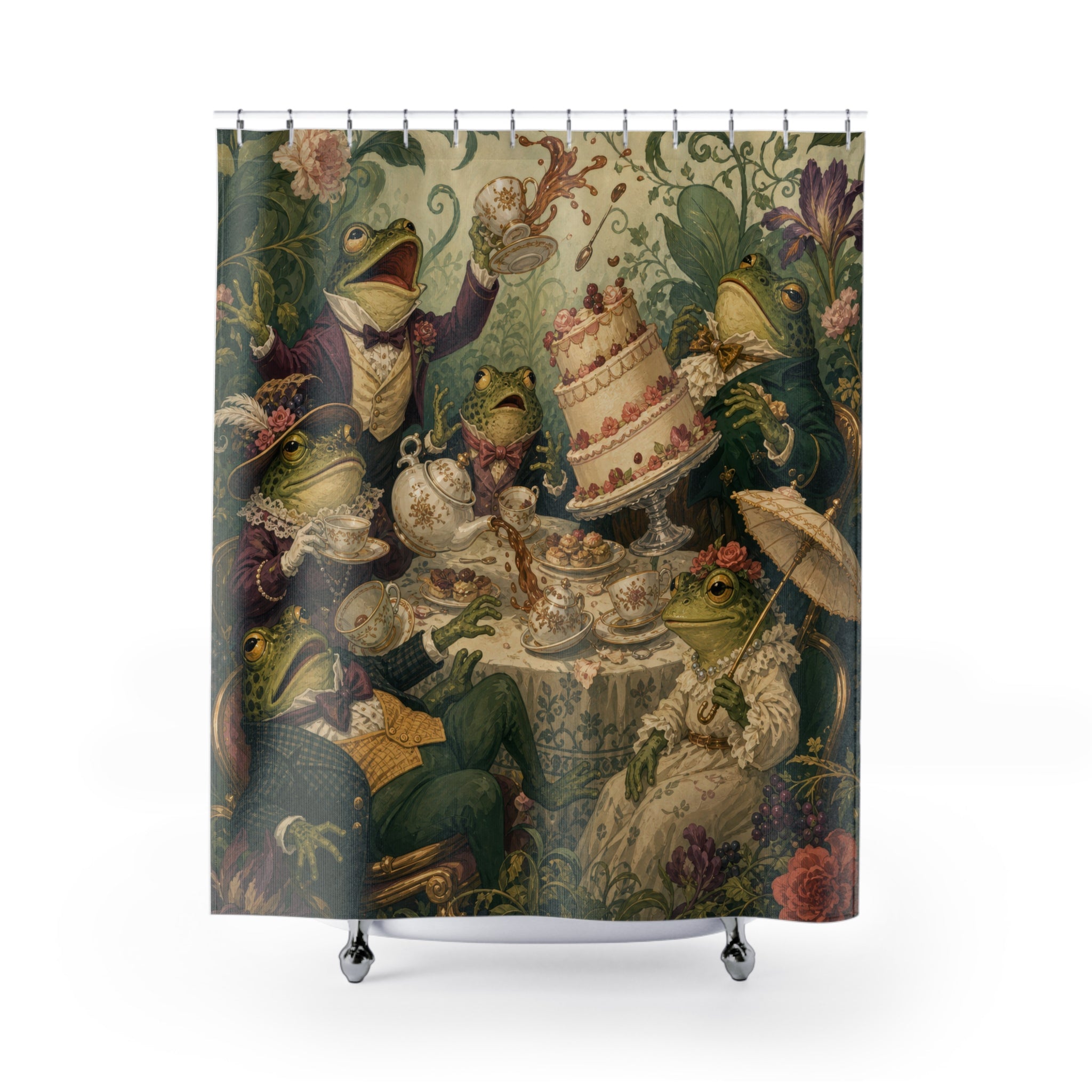 Funny Frog Garden Tea Party Shower Curtain