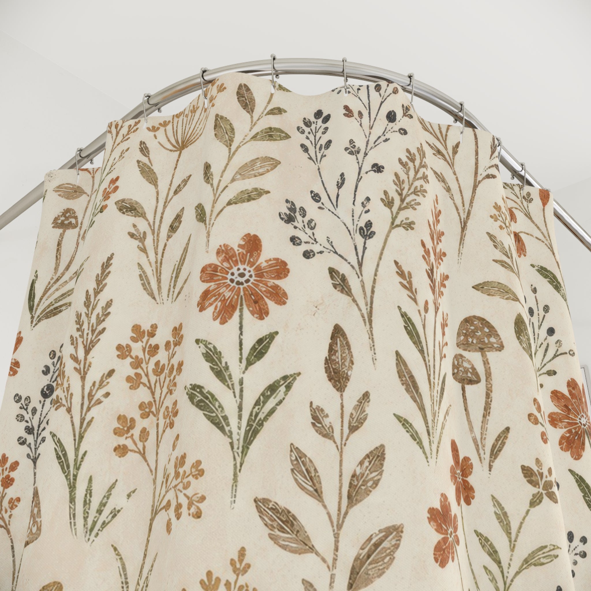 Mushroom Botanical Meadow Shower Curtain