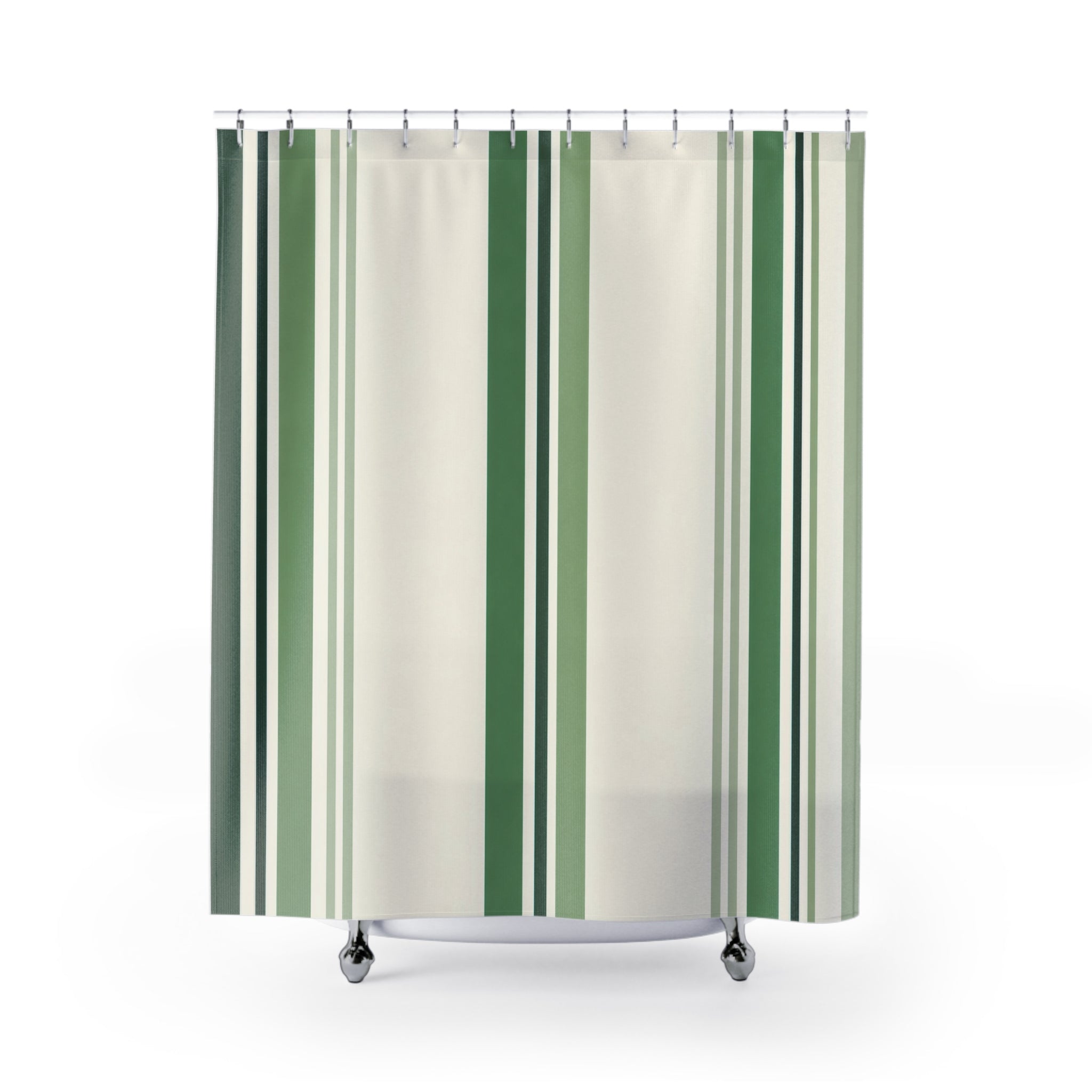 Green Cream Pinstripe Shower Curtain