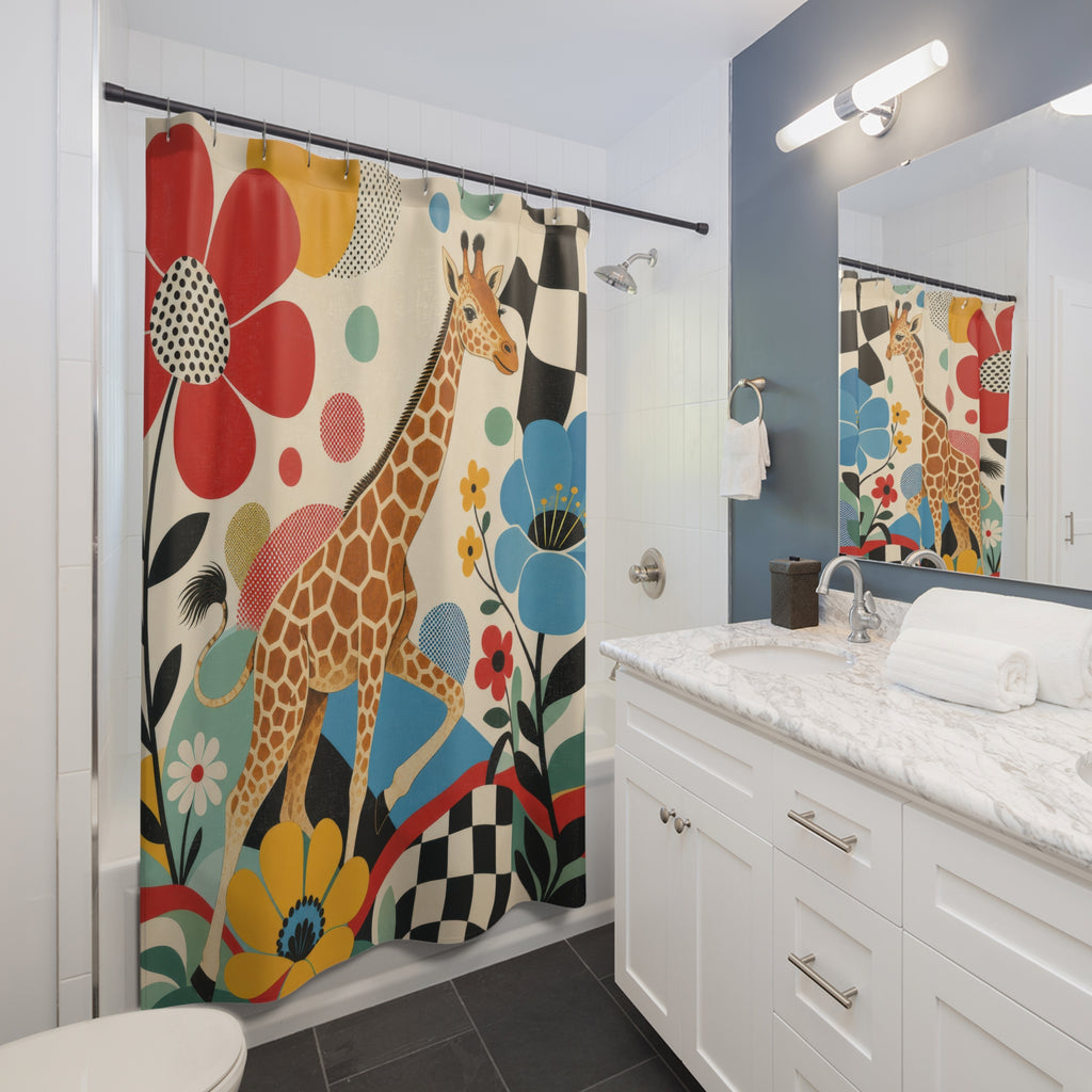 Retro Floral Animal Shower Curtain