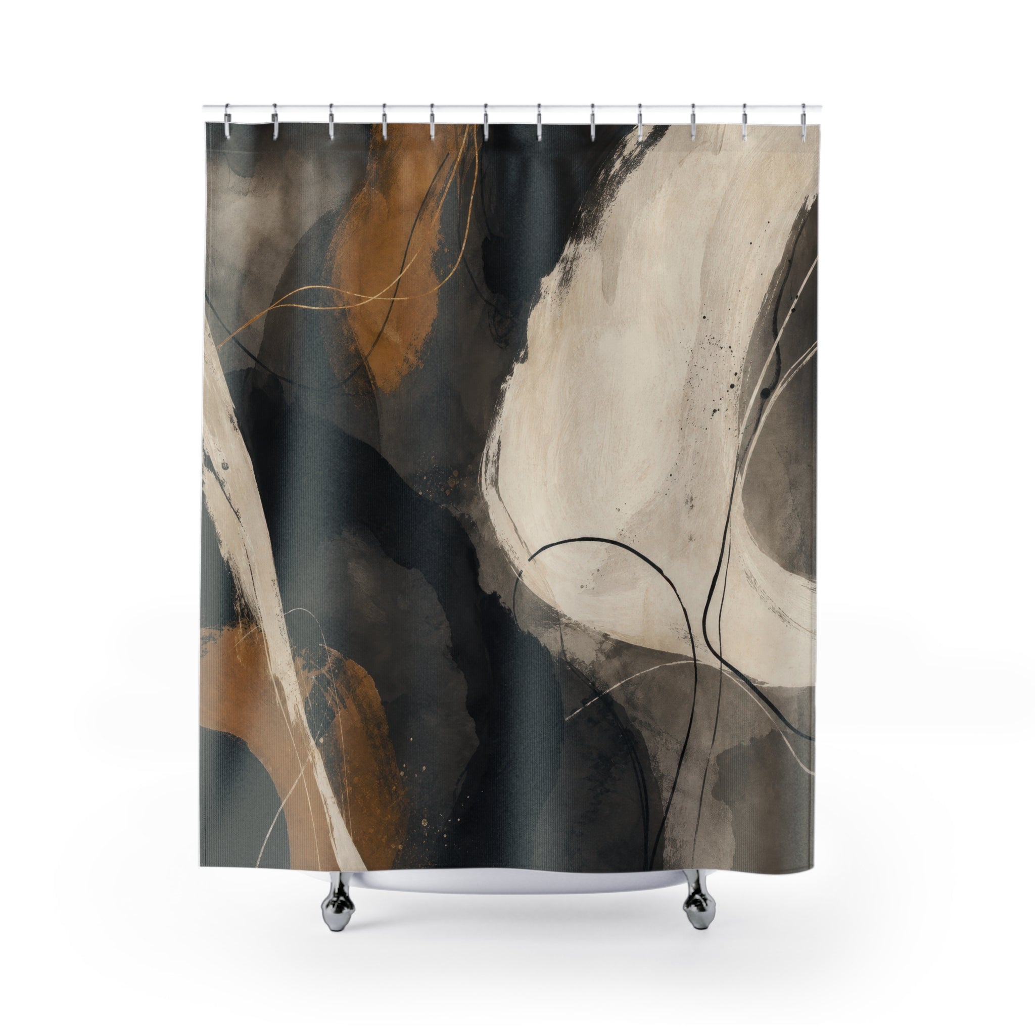 Gold Beige Abstract Brushstroke Shower Curtain