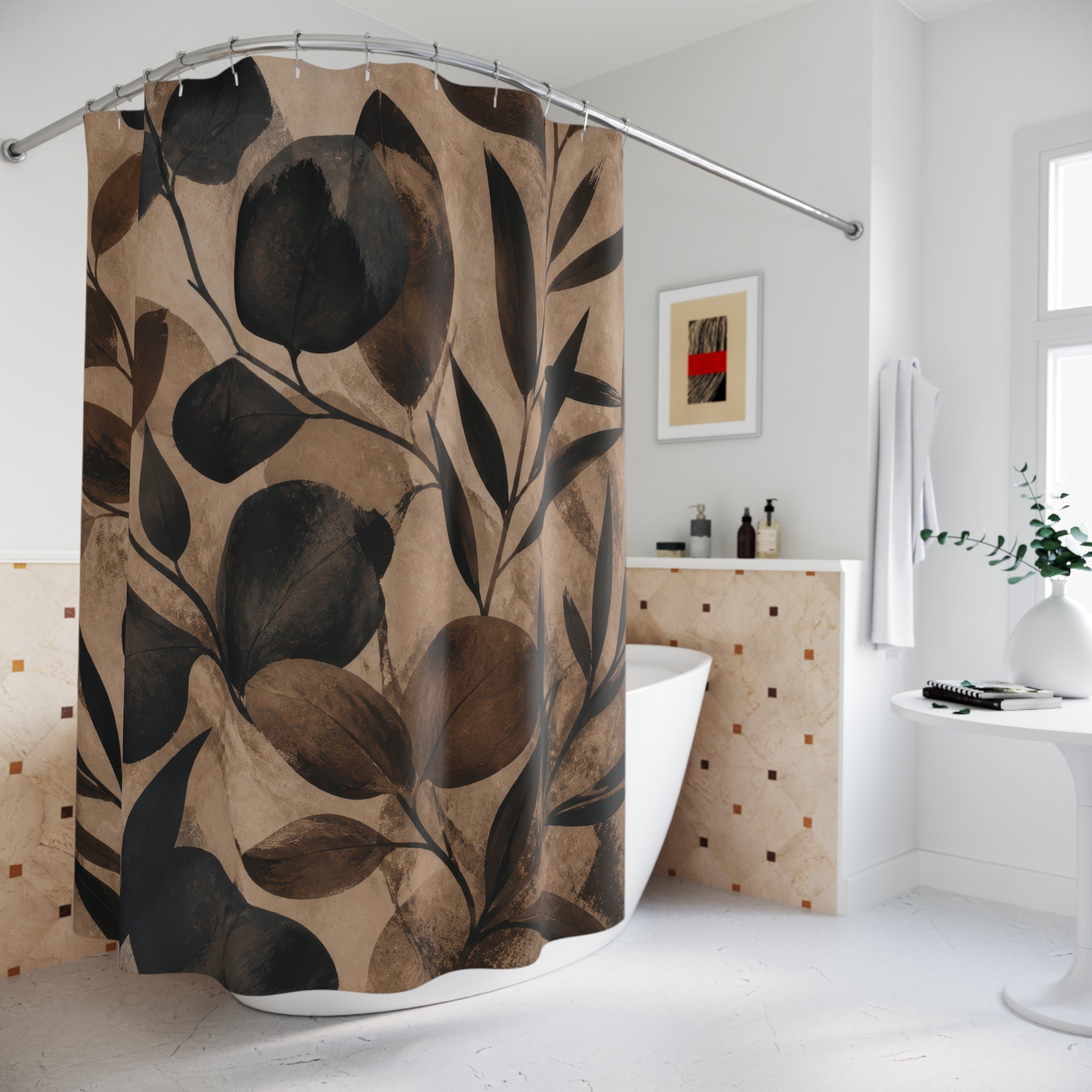 Black Brown Botanical Shower Curtain