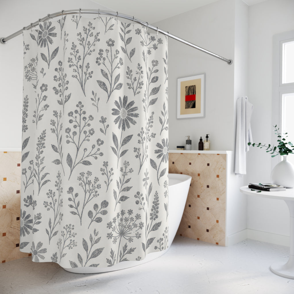 Grey Wildflower Shower Curtain