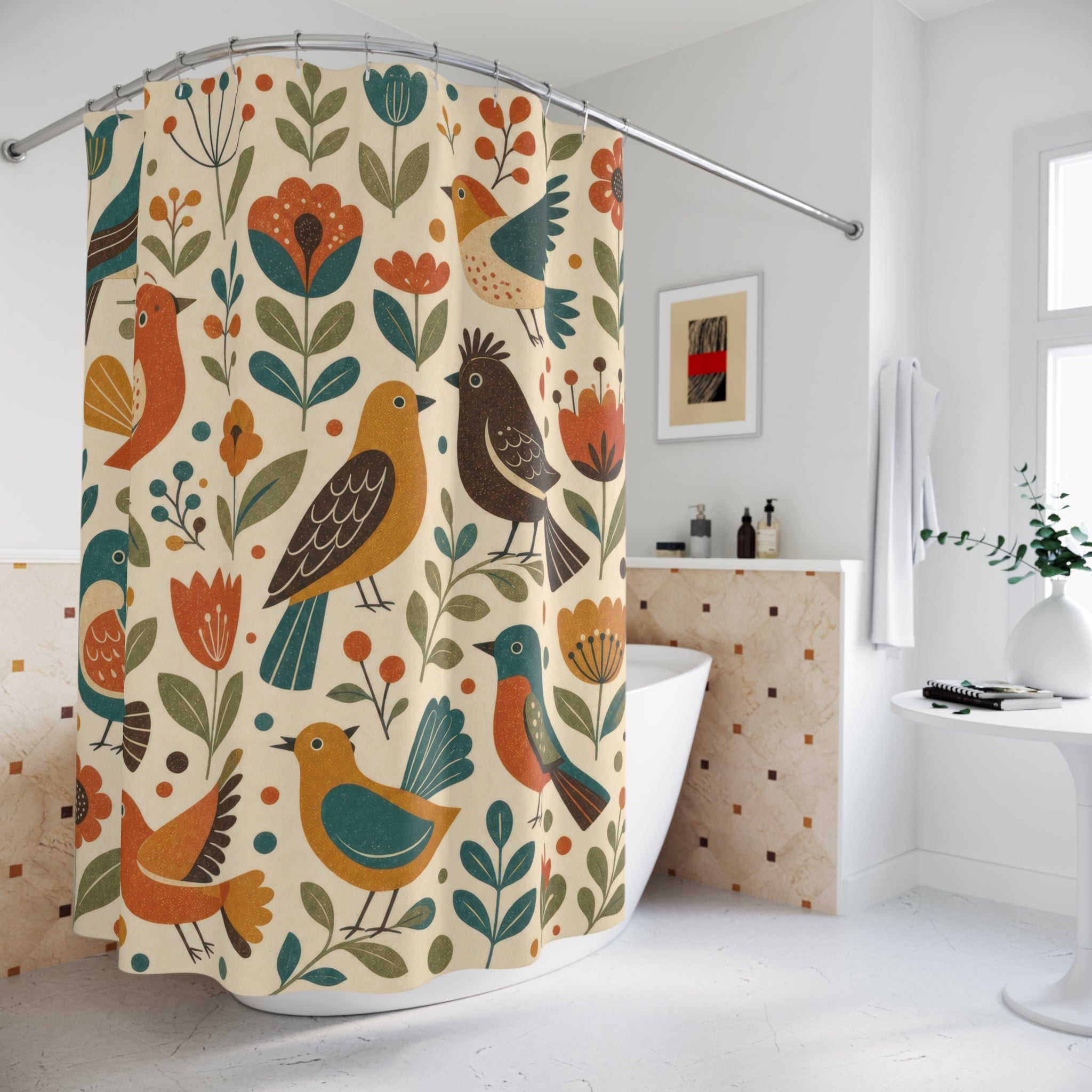 Folk Art Flower Shower Curtain