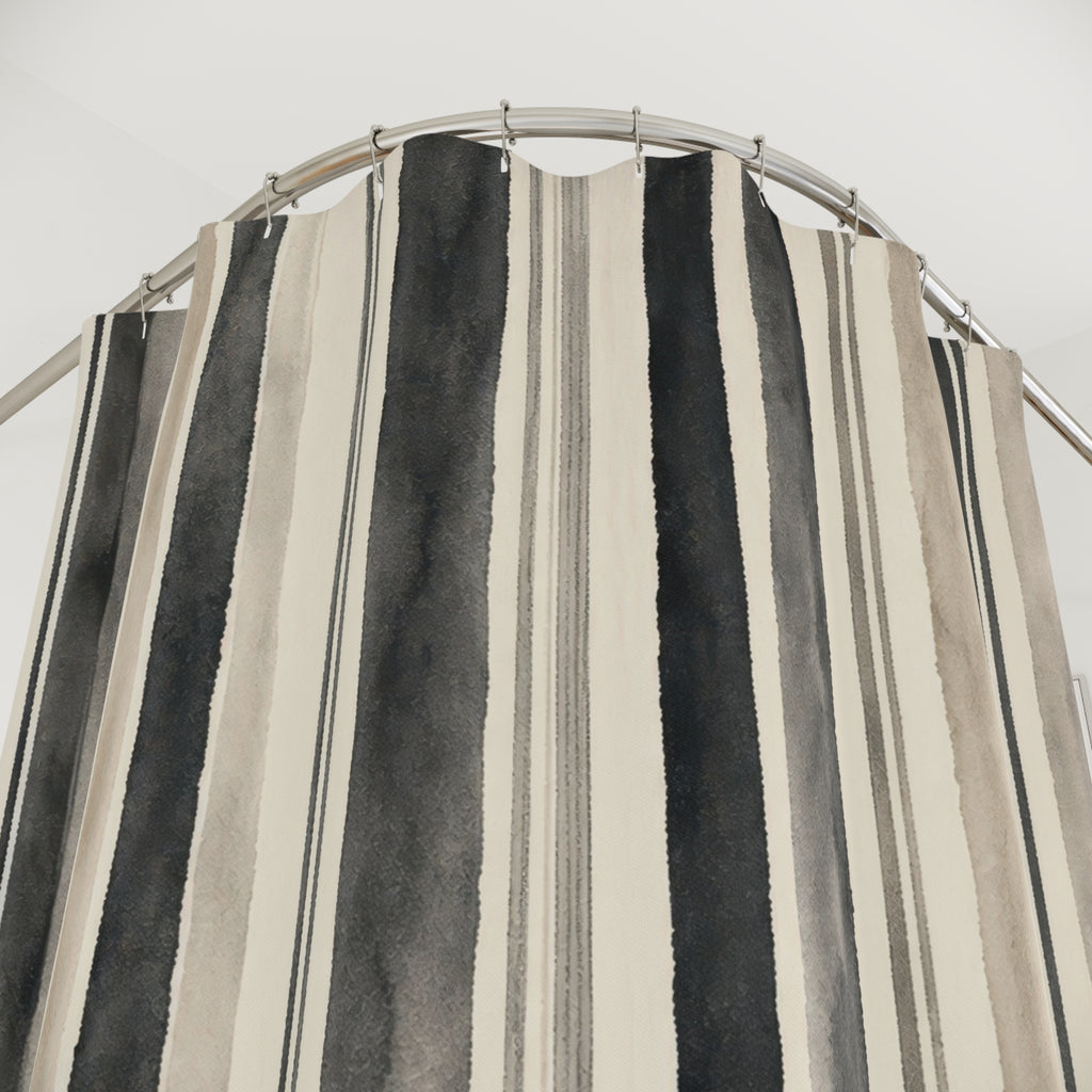 Gray Taupe Watercolor Stripe Shower Curtain