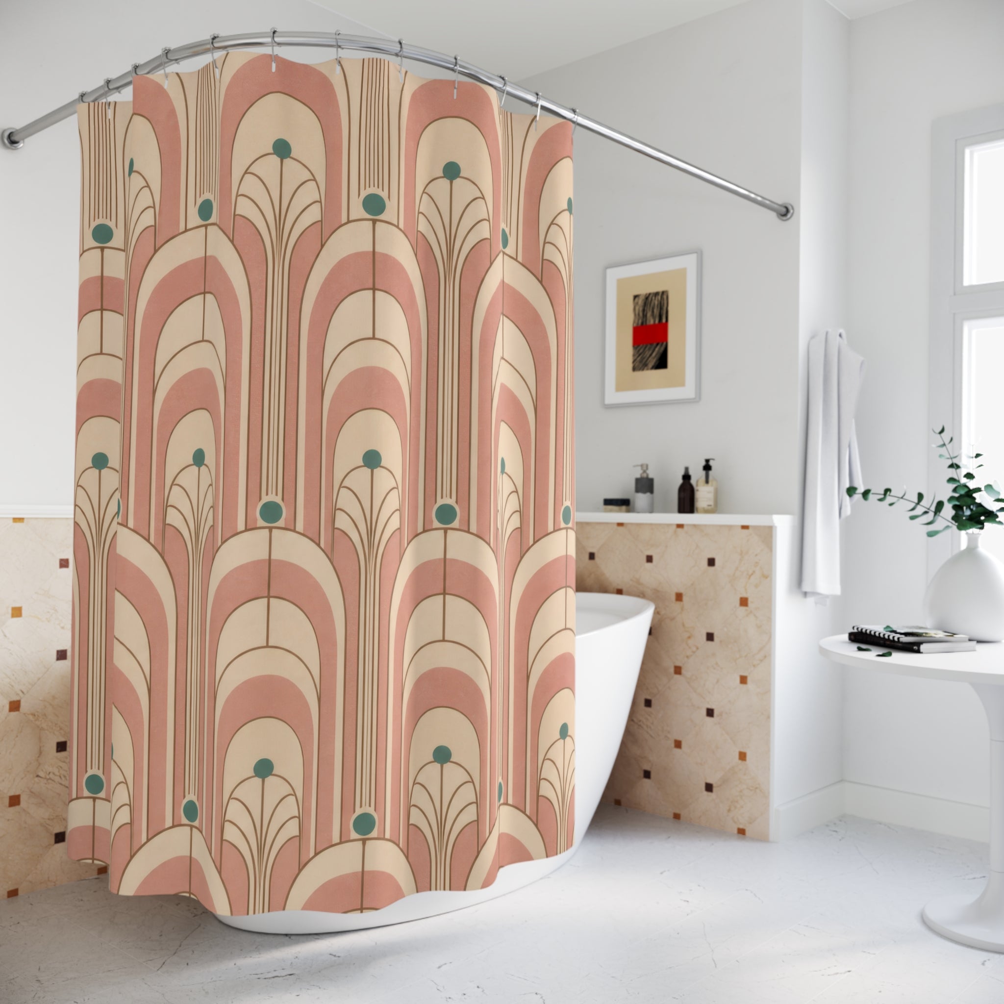 Pink Peach Arch Fan Art Deco Shower Curtain
